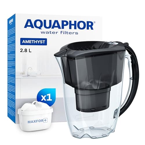 AQUAPHOR Amethyst Caraffa Filtrante per Acqua con 1 Cartucce MAXFOR+ 200L - 2,8L - Nera