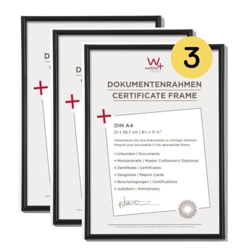walther design cornice nera 21 x 29,7 cm (DIN A4) confezione da 3, cornice in plastica Galeria KB130H3