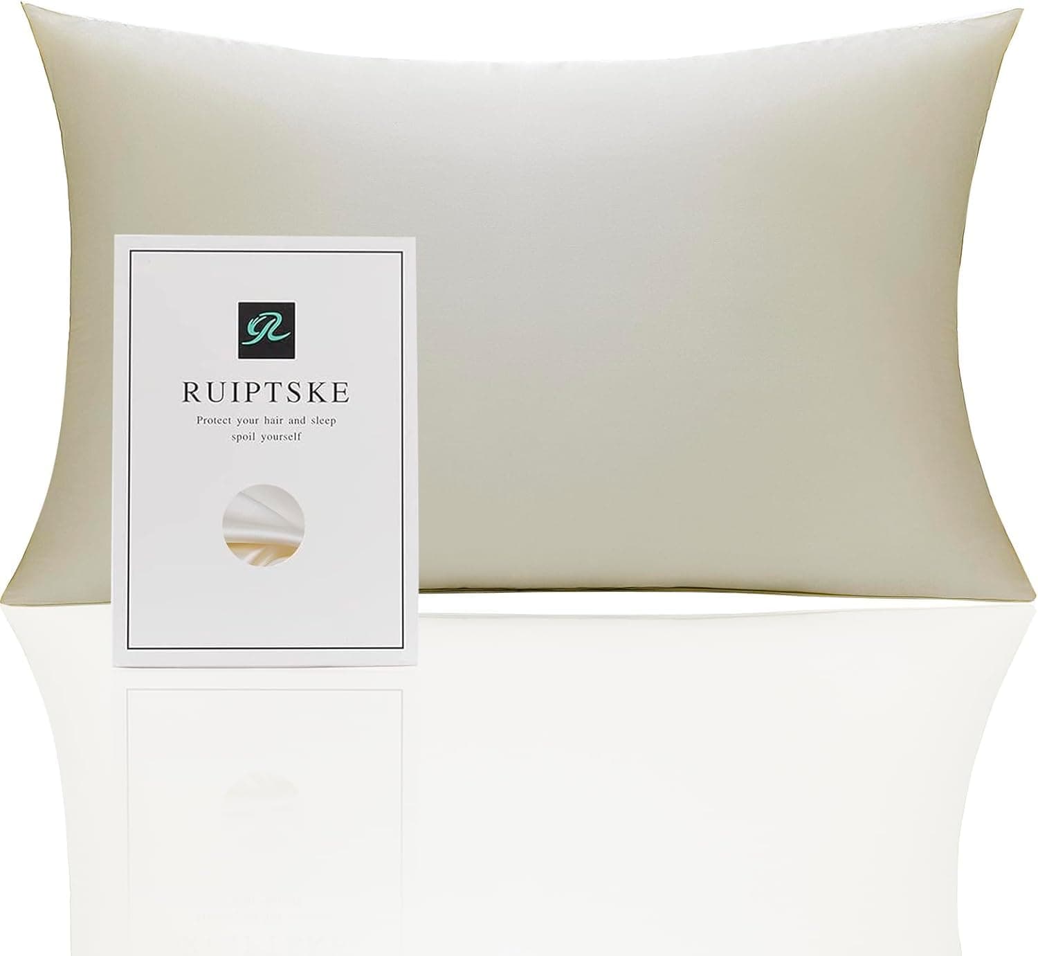 RUIPTSKE Taie d’oreiller en soie naturelle, hypoallergénique, 22 mommes, 100 % soie, 600 fils avec fermeture éclair (jaune riz, 50 x 66 cm)