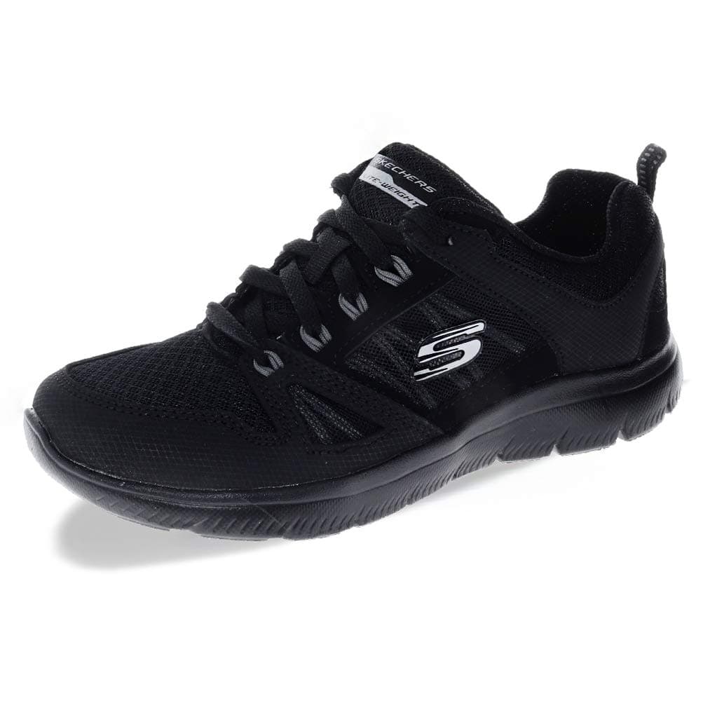 Skechers SUMMITS NEW WORLD, Zapatillas para Mujer, Black Leather/ Mesh/ Black Trim, 38.5 EU