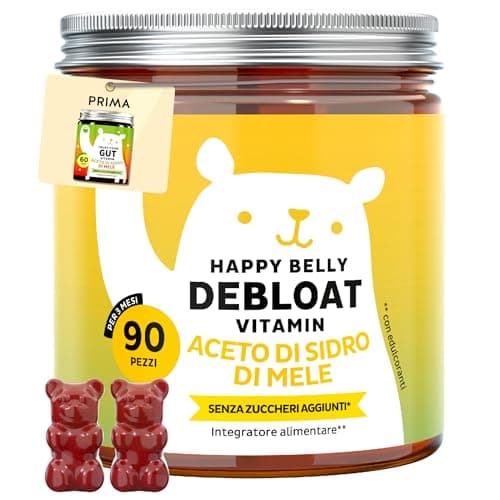 Aceto di Mele in Caramelle Gommose – Dosaggio Forte – Cura totale da 22.500mg – Con Vitamina B6, B12 – 90 Pezzi (3 mesi) – Senza Zuccheri Aggiunti, Vegano – Happy Belly Debloat – Bears with Benefits