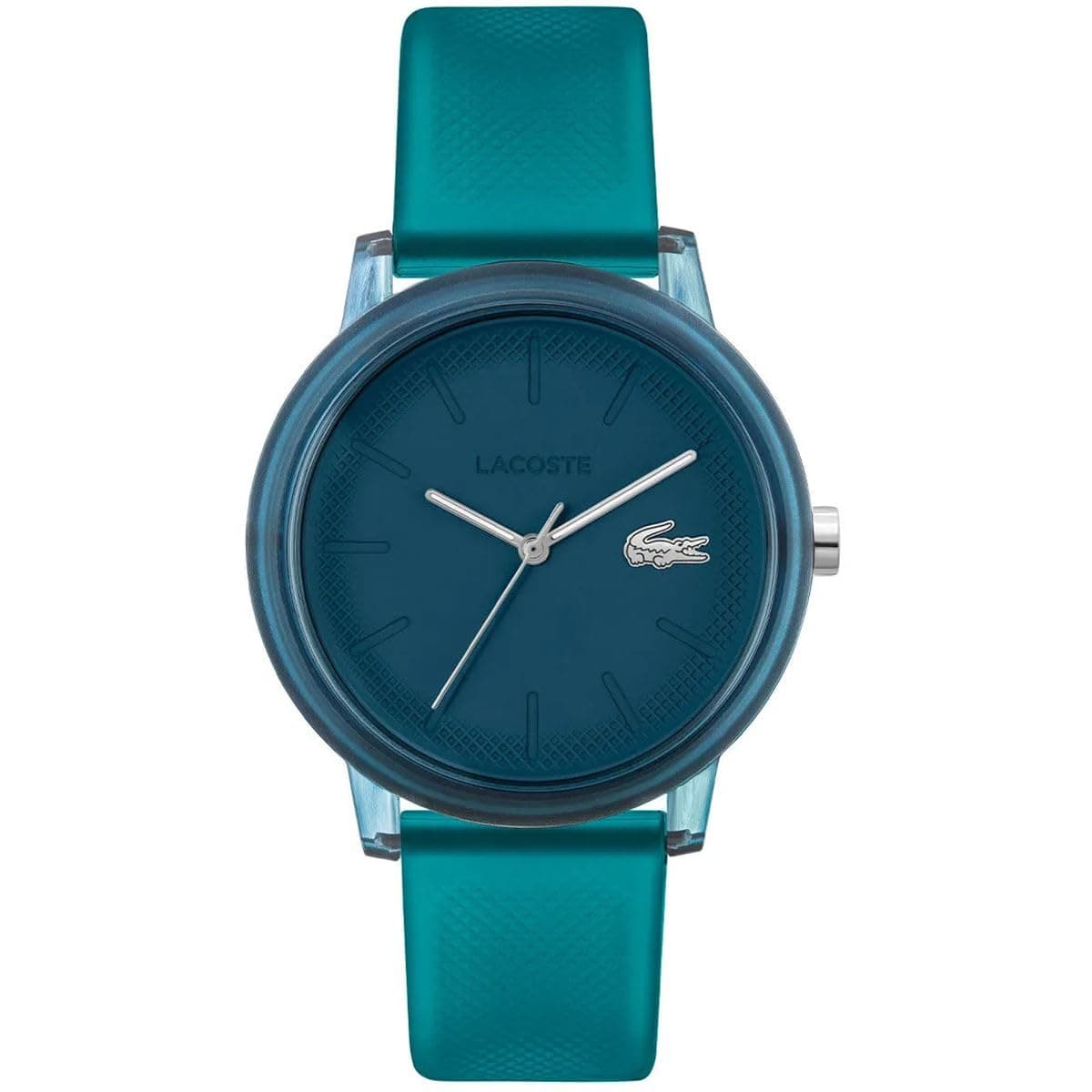 Lacoste Montre à Mouvement à Quartz Trois Aiguilles pour Homme et Femme Collection Lacoste.12.12 avec Bracelet en Silicone Bleu Semi-Transparent - 2011318