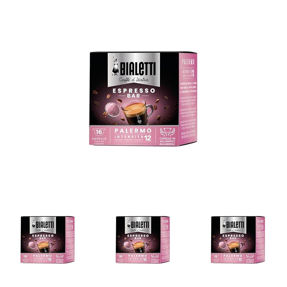Bialetti Caffè d'Italia, Box 16 Capsule, Palermo, Intensità 12, Compatibili con Macchine Bialetti sistema chiuso, 100% Alluminio (Confezione da 4)