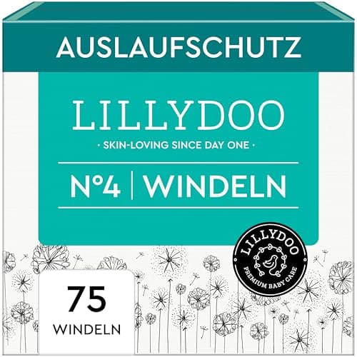 LILLYDOO hautfreundliche Baby Windeln - Größe 4 (9-14 kg), Halbmonatsbox (75 Stück), Sicherer Auslaufschutz, Weich, Ohne Parfüme & Lotionen für empfindliche Haut, Dermatologisch getestet