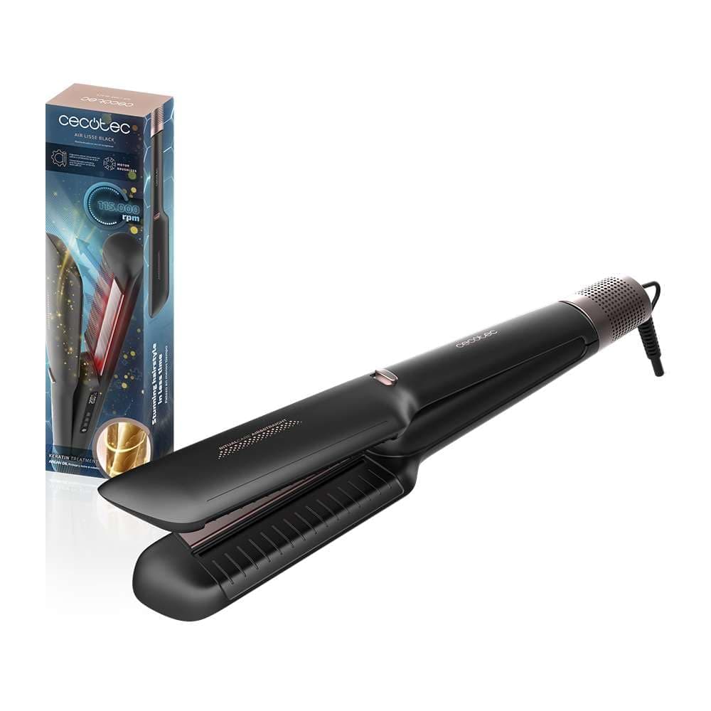 Cecotec Plancha de Pelo con Aire Air Lisse Black. 600W, Protege el Cabello, Tecnología Iónica, Keratina y Aceite de Argán, 3 Modos y Motor BLDC, Todo Tipo de Cabellos, 3 Temperaturas y 3 Velocidades