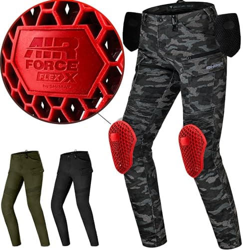 SHIMA Giro 3.0 Pantalon Moto Femme Homologué Genouillères AirForce Pantalon De Moto Armure Textile Protection Ajustable Genoux Renforcé Airflow Grande Taille Elastique (Femmes, Camo, 30/30)