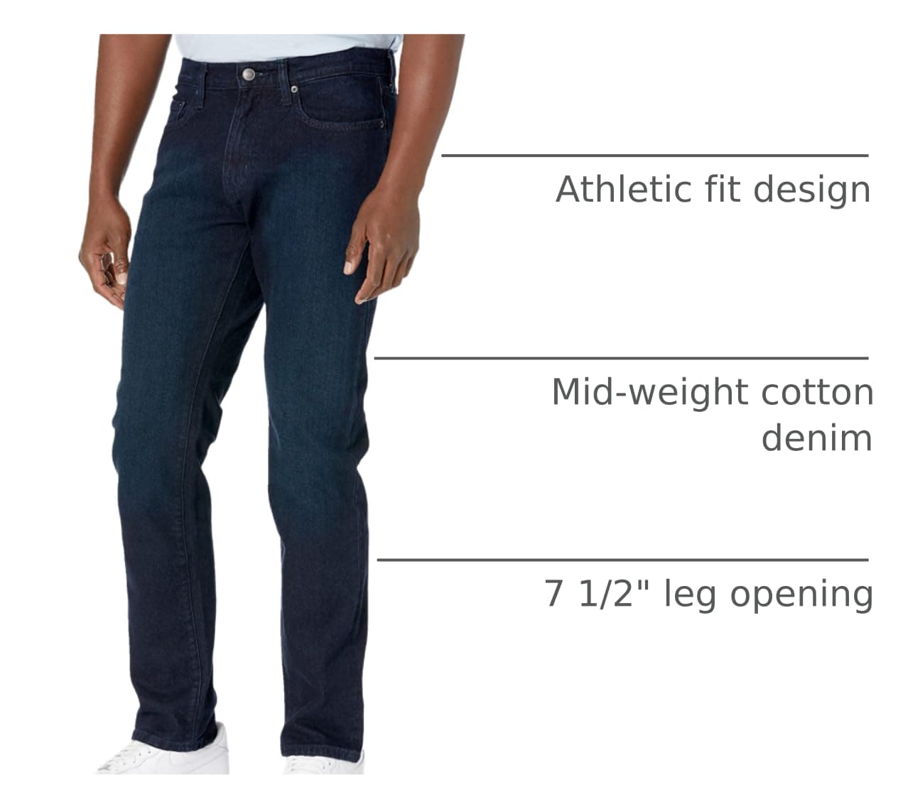 Amazon Essentials Vaqueros Elásticos de Corte Deportivo - colores interrumpidos Hombre, Azul Sobre Teñido, 31W / 34L