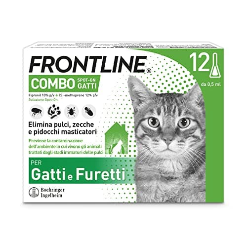 FRONTLINE Combo, 12 Pipette, Antiparassitario per Gatti, Gattini e Furetti di Lunga Durata, Protegge da Pulci, Zecche, Uova, Larve e Anche la Casa, Antipulci In 2 Confezioni da 6 Pipette da 0.5 ml