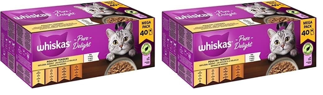 Whiskas 1+ Katzennassfutter Ragout Geflügel Auswahl in Gelee, 40x85g (1 Packung) – Hochwertiges Nassfutter für ausgewachsene Katzen in 40 Portionsbeuteln (Packung mit 2)