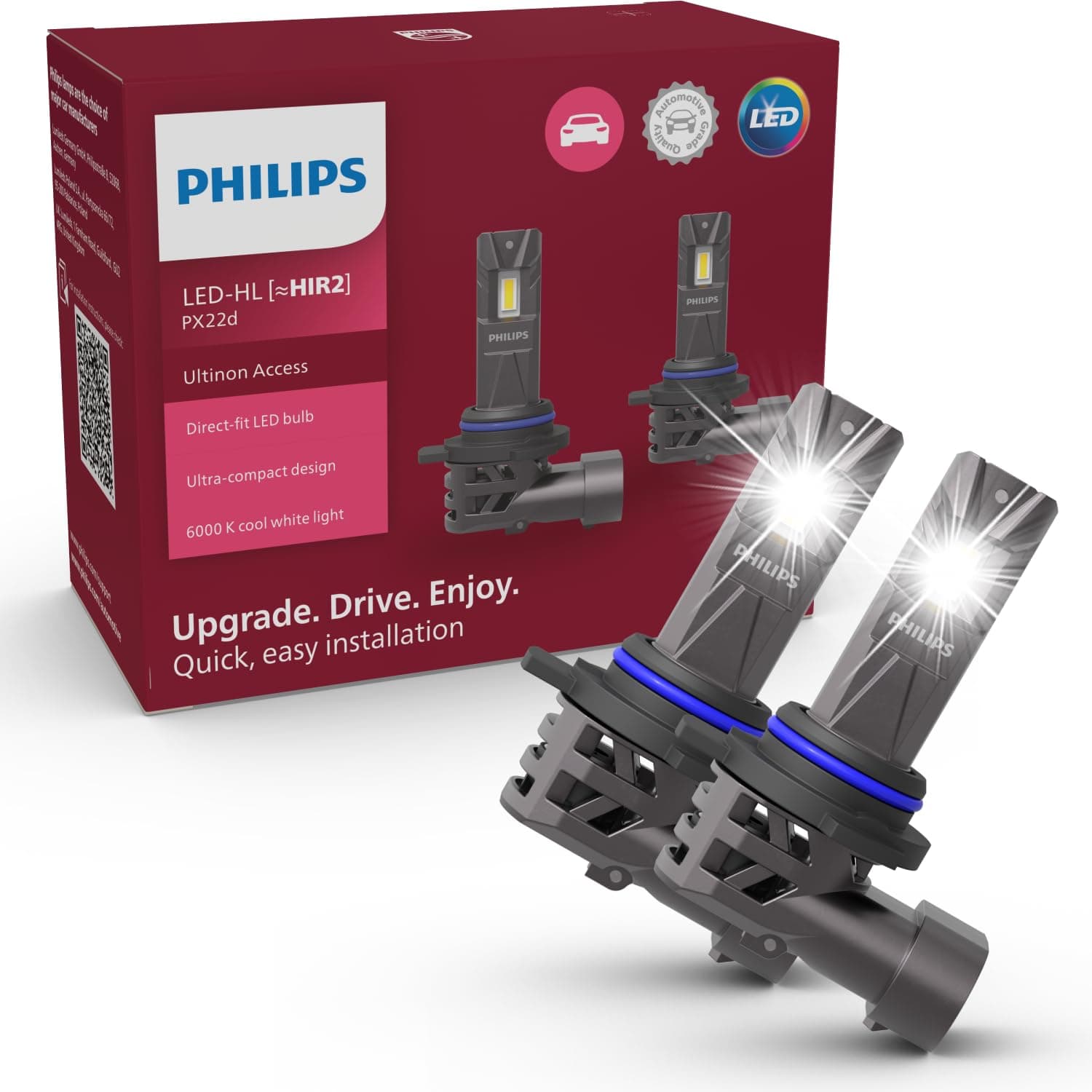 Philips Ultinon Access LED ampoule de phare automobile (HIR2), ultra-compact direct-fit, +80%, 6.000K, set de 2