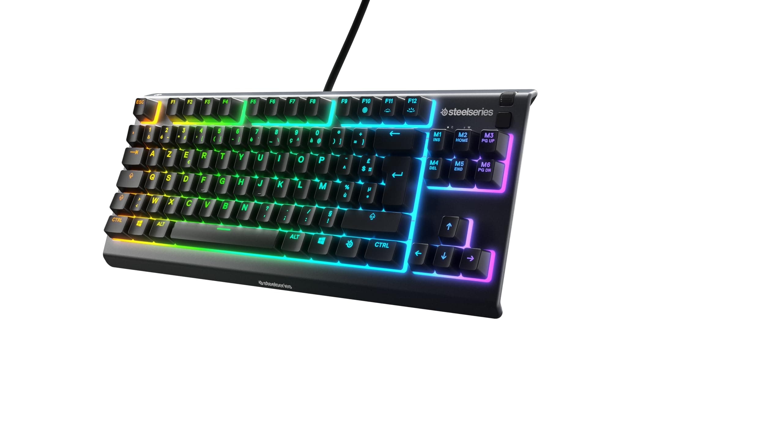 SteelSeries Apex 3 TKL Gaming Tastatur – RGB - Kompakter Tenkeyless-Formfaktor – 8-Zonen-RGB-Beleuchtung – Wasser- und Staubresistenz – Flüsterleise Gaming-Switches - FR Layout AZERTY - Schwarz