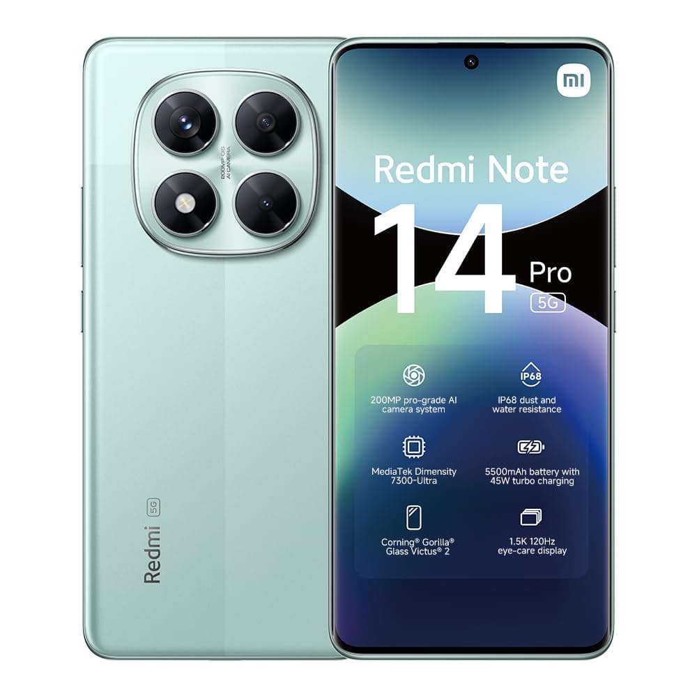 XIAOMI Smartphone Redmi Note 14 Pro 5G,8+256GB,Vert,Caméra IA prograde 200MP,IP68,Charge Turbo 45W avec Batterie 5110mAh,fonctionnalités IA(Chargeur Non Inclus,Version Française+2Ans de Garantie)