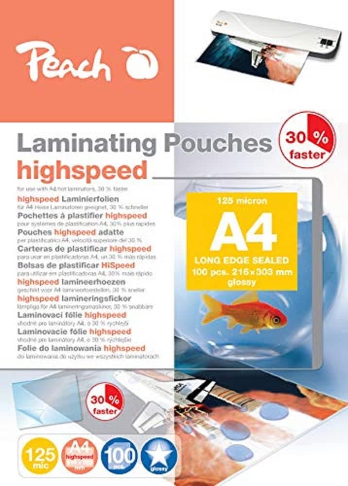 Peach PP525-22 High Speed Laminierfolien, DIN A4, 125 mic, Express, 100 Stück, Highspeed
