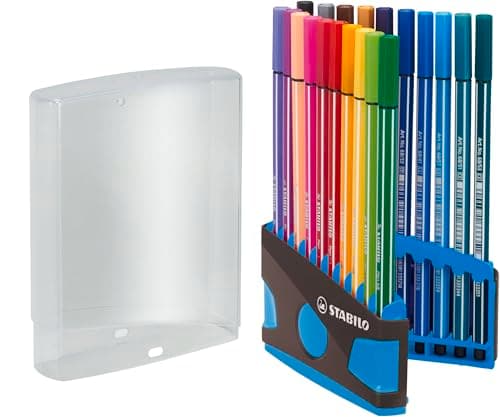 STABILO Pen 68 - Pennarello Premium - Colorparade - Astuccio da 20 - antracite/azzurro - 20 colori assortiti