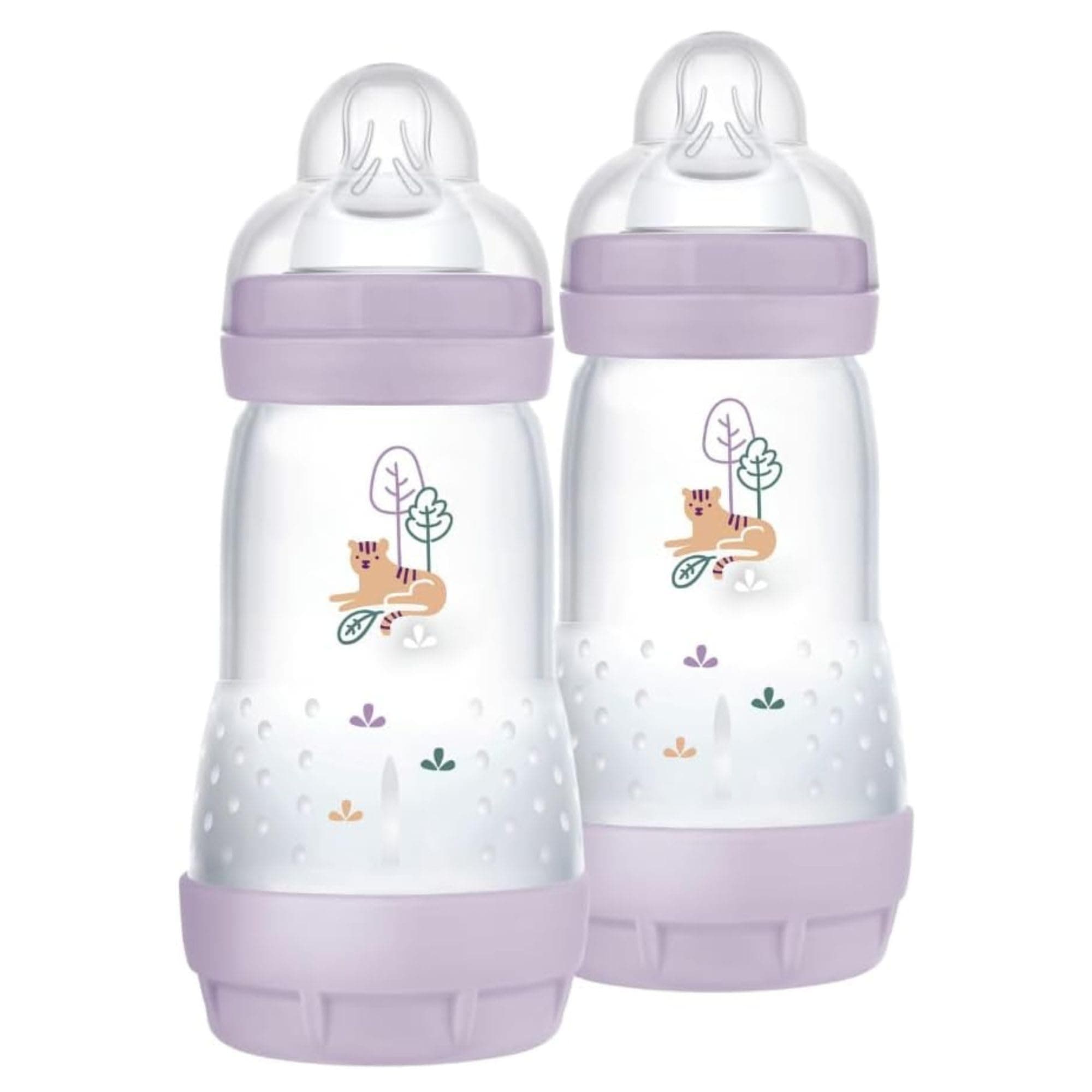 MAM Biberon Easy Start 260 ml (Set da 2), Kit da 2 biberon anticolica per allattamento misto, Riduce le bolle d'aria e il rischio di coliche, Accessori neonati 2+ mesi con tettarella misura 2, Lilla