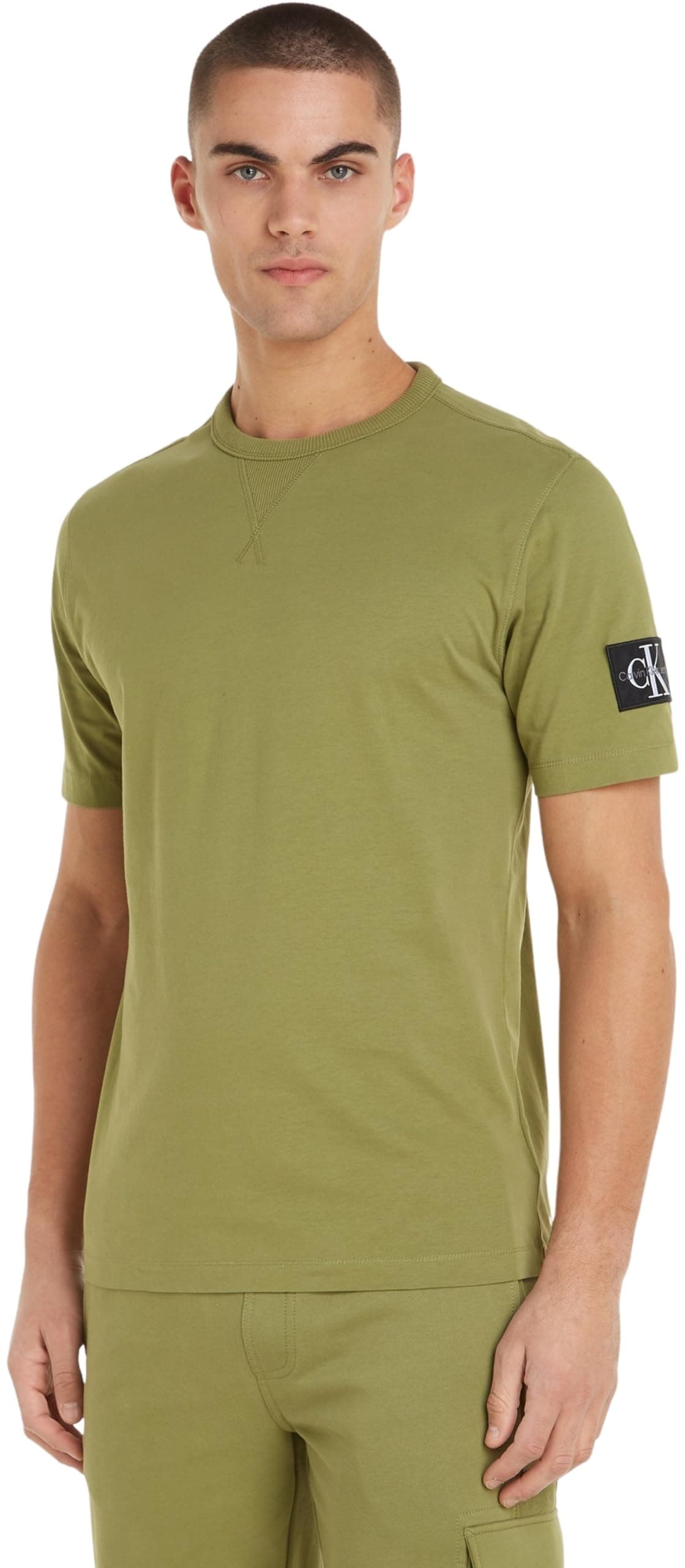 Calvin Klein Jeans T-Shirt Maniche Corte Uomo Badge Regular Scollo Rotondo, Verde (Dark Juniper), XXS