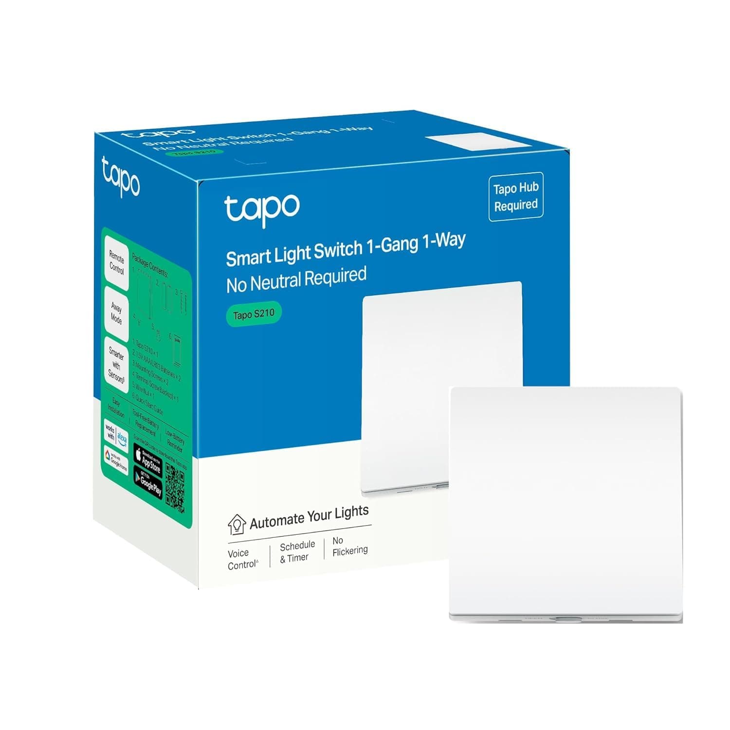 Tapo S210 Interrupteur Intelligent Wi-Fi, Commande à Distance et Vocale via App, Compatible Alexa et Google Home, Programmable, Sans Fil et Sans Recâblage, Hub requis