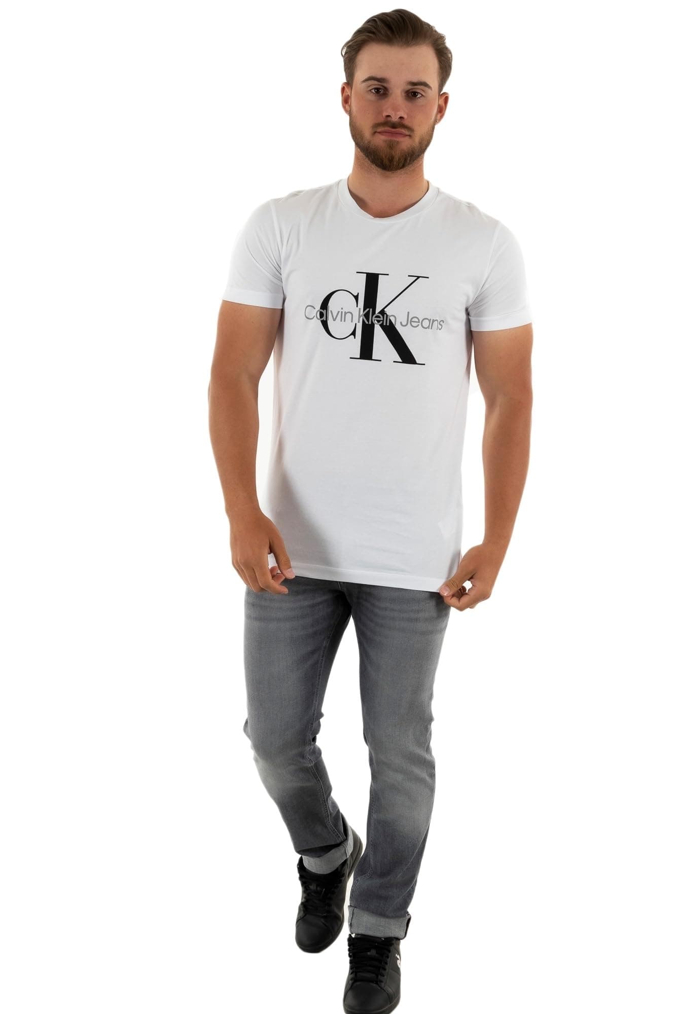 Calvin Klein Uomo T-Shirt Maniche Corte Core Monologo Slim Fit, Bianco (Bright White), M