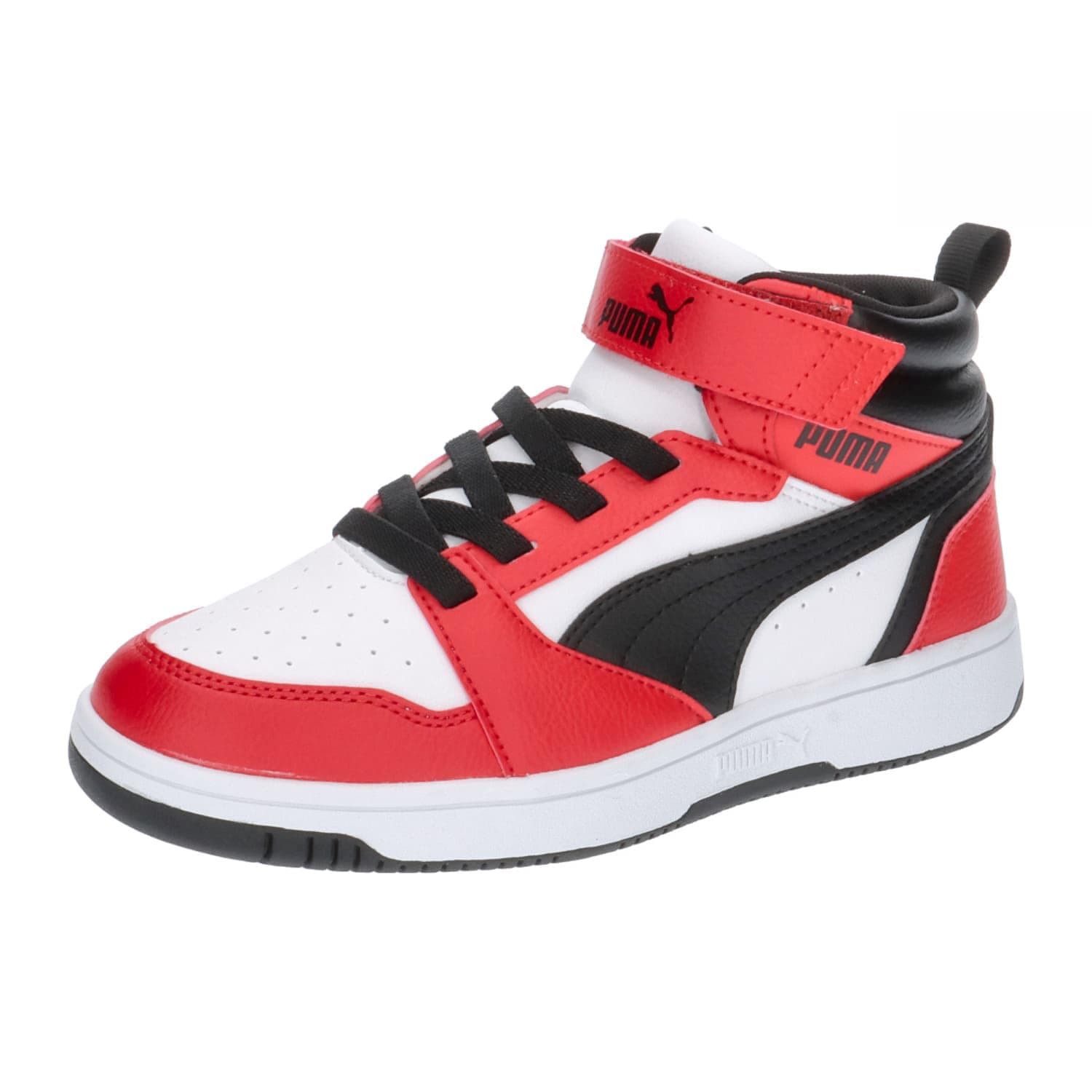 PUMA Puma Rebound V6 Mid Ac+ Ps, Scarpe da ginnastica Unisex - Bambini e ragazzi, Puma White Puma Black For All Time Red, 31 EU