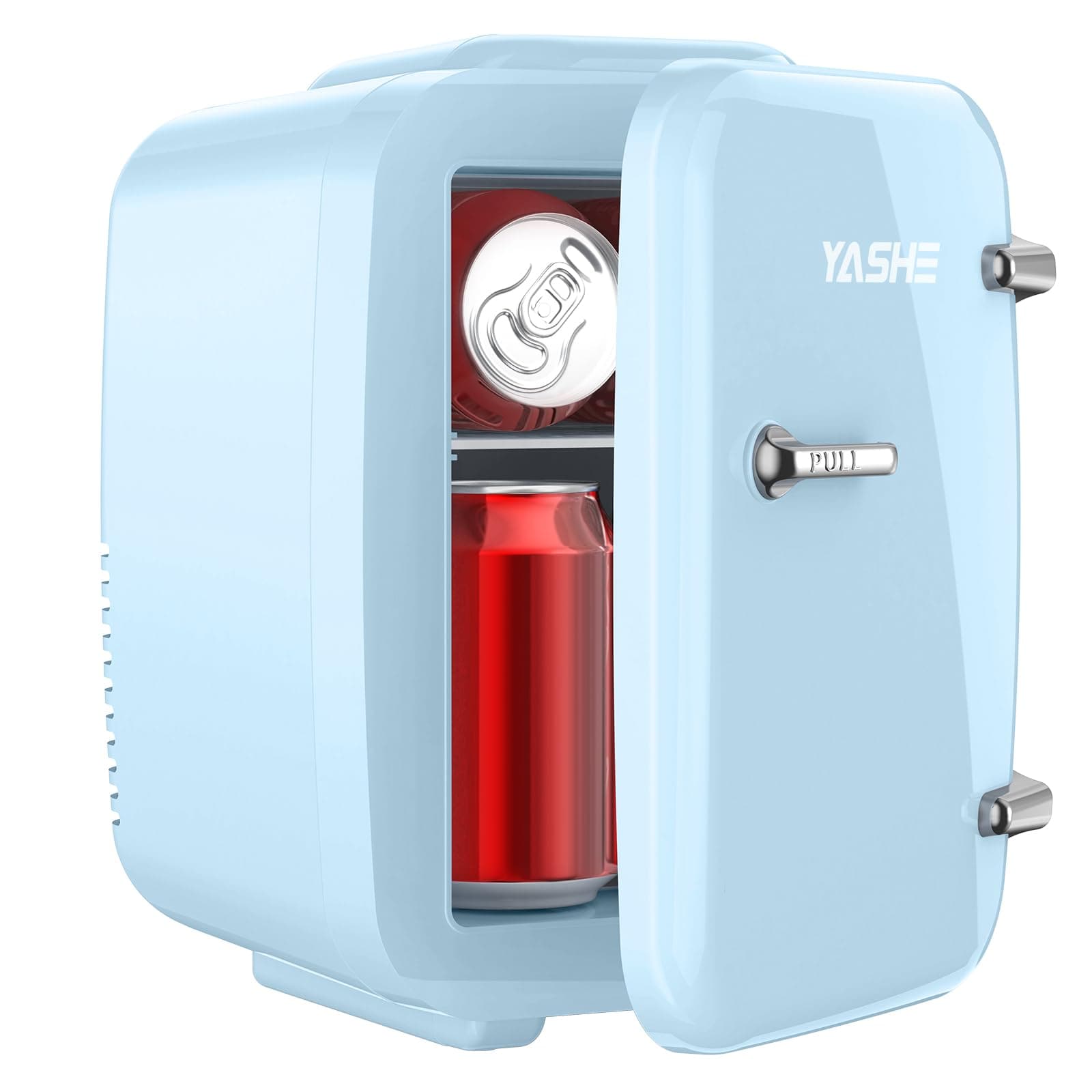 YASHE Mini frigorífico, 4 litros, para cosméticos, bebidas, 220 V CA/12 V CC, refrigeración termoeléctrica y calefacción, nevera pequeña para dormitorio, oficina, dormitorio, coche (Azul)