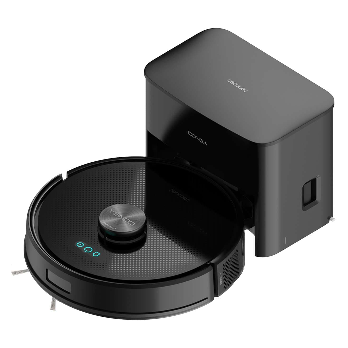 Cecotec Robot Aspirador y Friegasuelos con Base Autovaciado Conga Y50. Navegación Láser, 5000Pa de Presión de Succión, Cepillo Multifunción Todas Las Superficies, Base con Bolsa de Polvo 3L