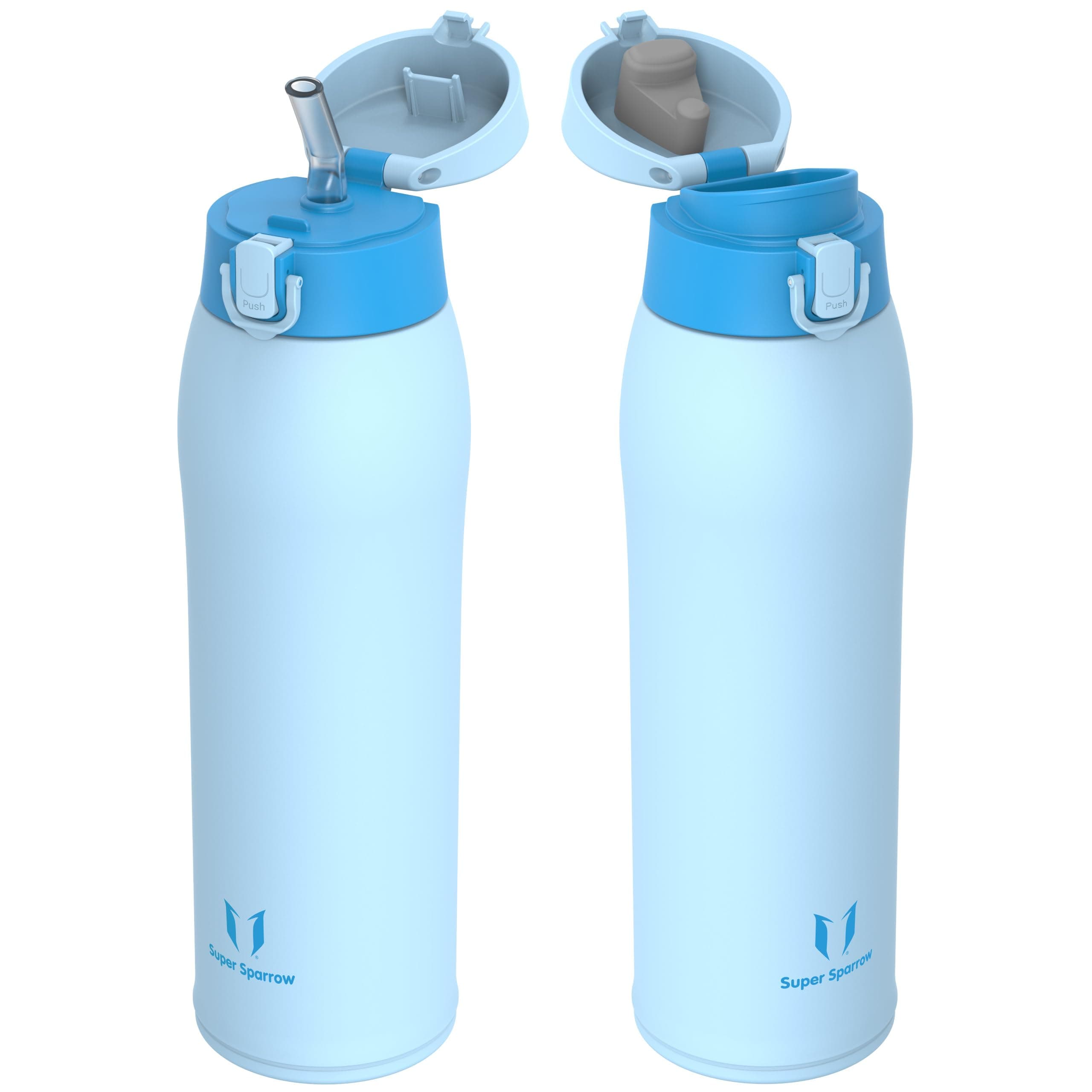 Super Sparrow Botella Agua Acero Inoxidable - Botella Termica - 950ml - Termo Sin BPA, Botellas Niños - Incluye 2 Tapas con Pajita y Tapa Deportiva