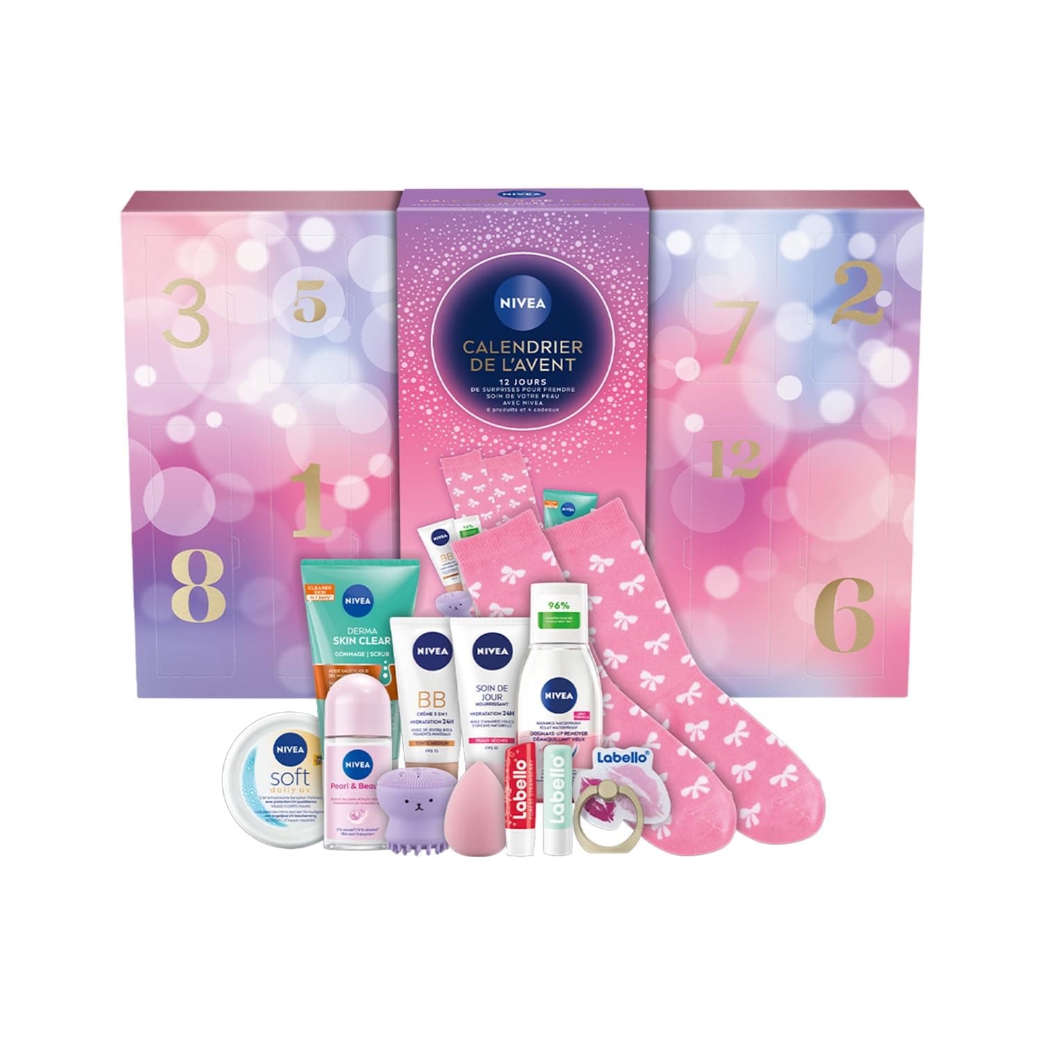 NIVEA - Calendrier de l'Avent Jeunes Édition 2025 - Coffret Cadeau Beauté - Soins Visage, Corps & Lèvres + Accessoires - 12 Fenêtres Surprises - 1pce