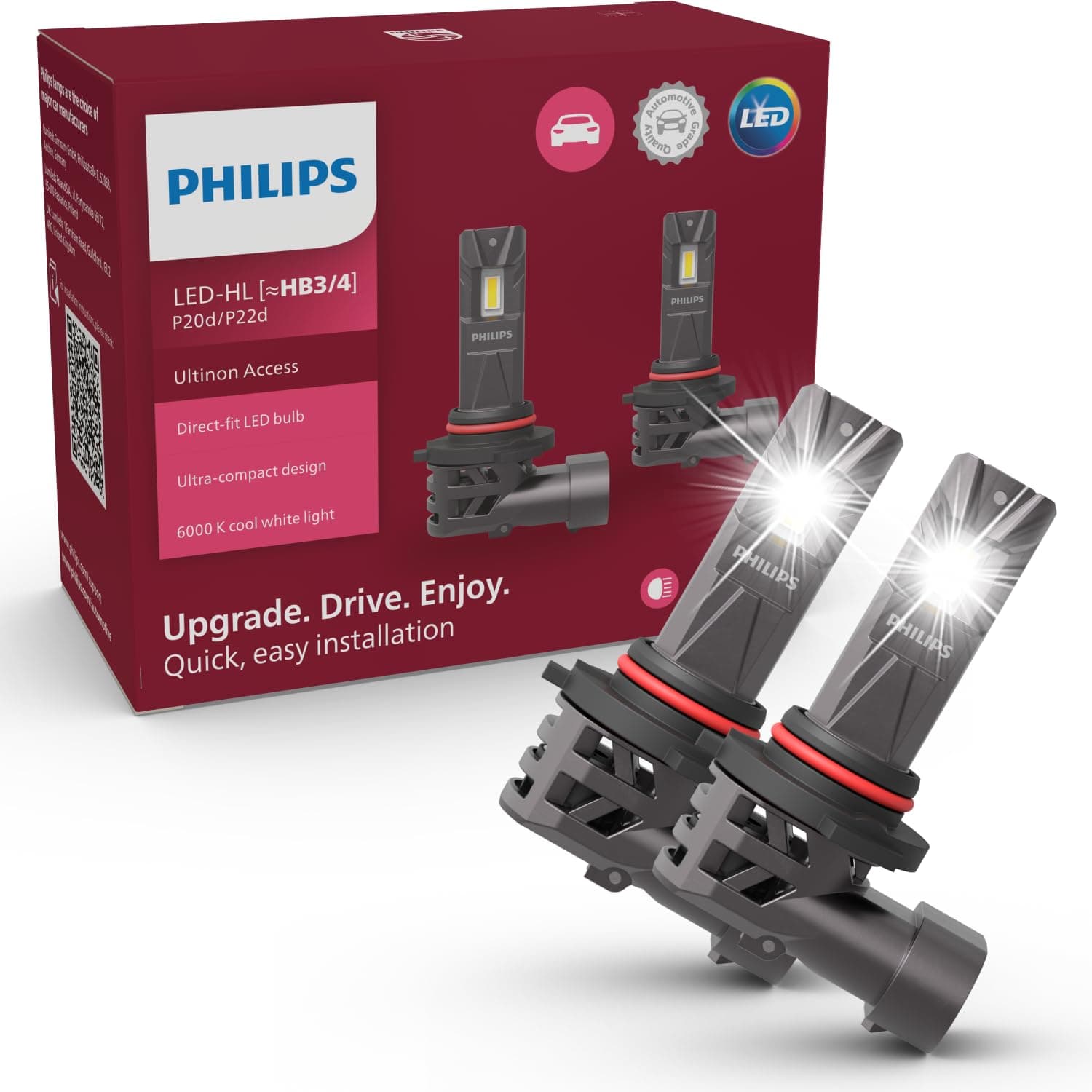 Philips Ultinon Access LED ampoule de phare automobile (HB3/HB4), ultra-compact direct-fit, +80%, 6.000K, set de 2