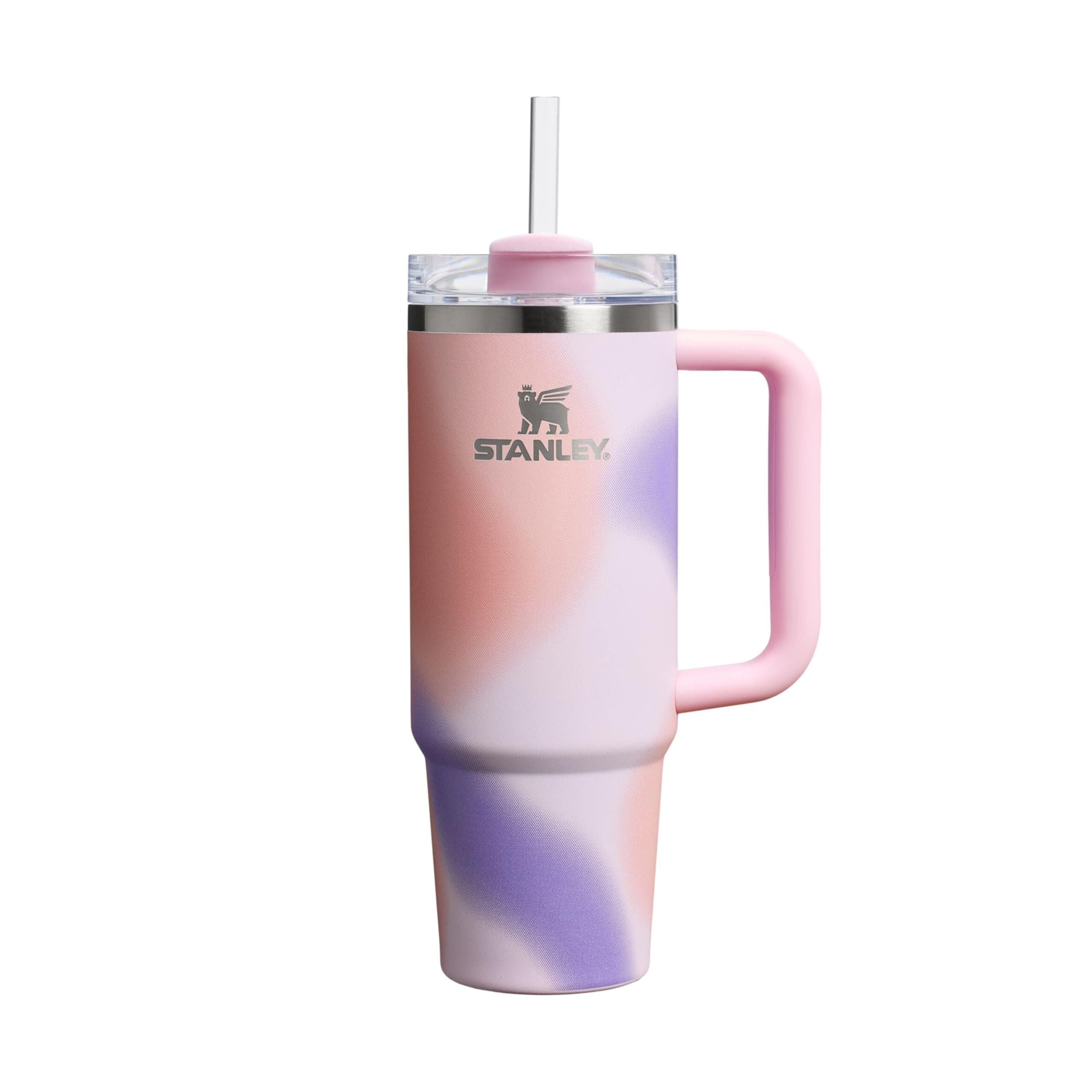 STANLEY Quencher H2.0 Flowstate Trinkflasche Mit Strohhalm 0.89L - Thermobecher Kühlt 9 Stunden - 40 Stunden Eisgekühlt - Thermosflasche BPA Frei - Edelstahl Trinkbecher - Rose Petal Motion