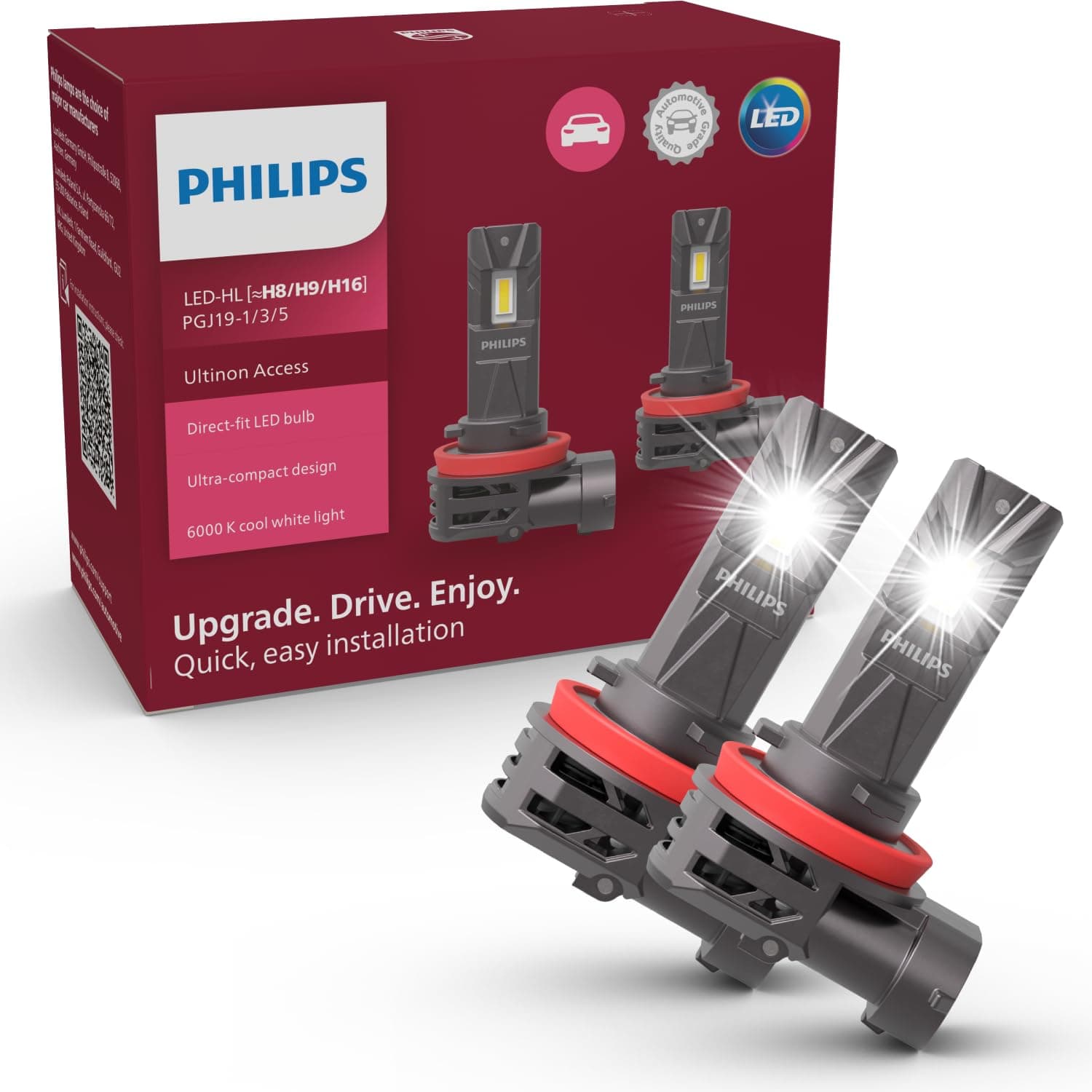 Philips Ultinon Access LED ampoule de phare automobile (Fog H8/H11/H16), ultra-compact direct-fit, +80%, 6.000K, set de 2