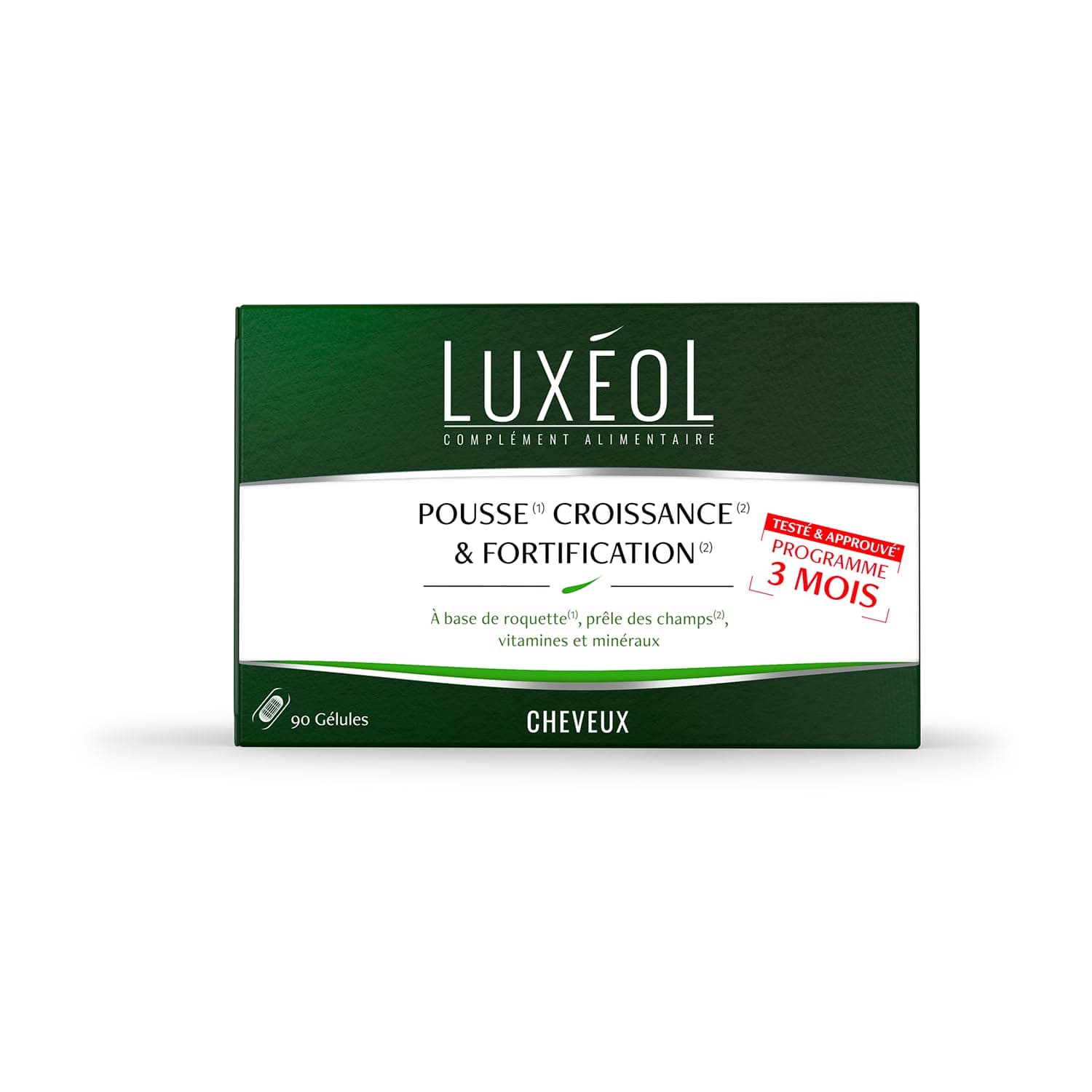 Luxéol Pousse Croissance & Fortification 3 mois, Favorise la Pousse des Cheveux, Complément Alimentaire, 90 Gélules