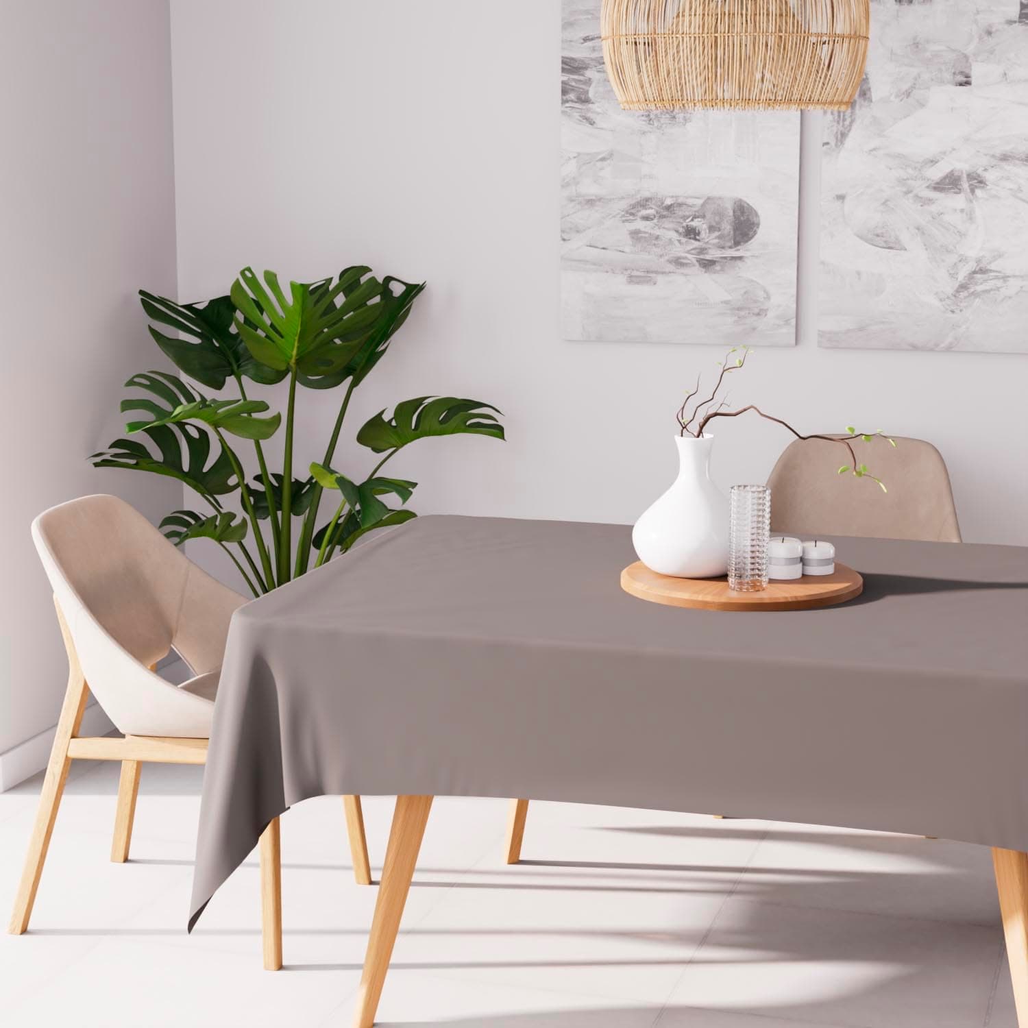 Soleil d'ocre, Alix Nappe rectangle anti-tâches, Polyester, Moka, 160x270 cm, Marron