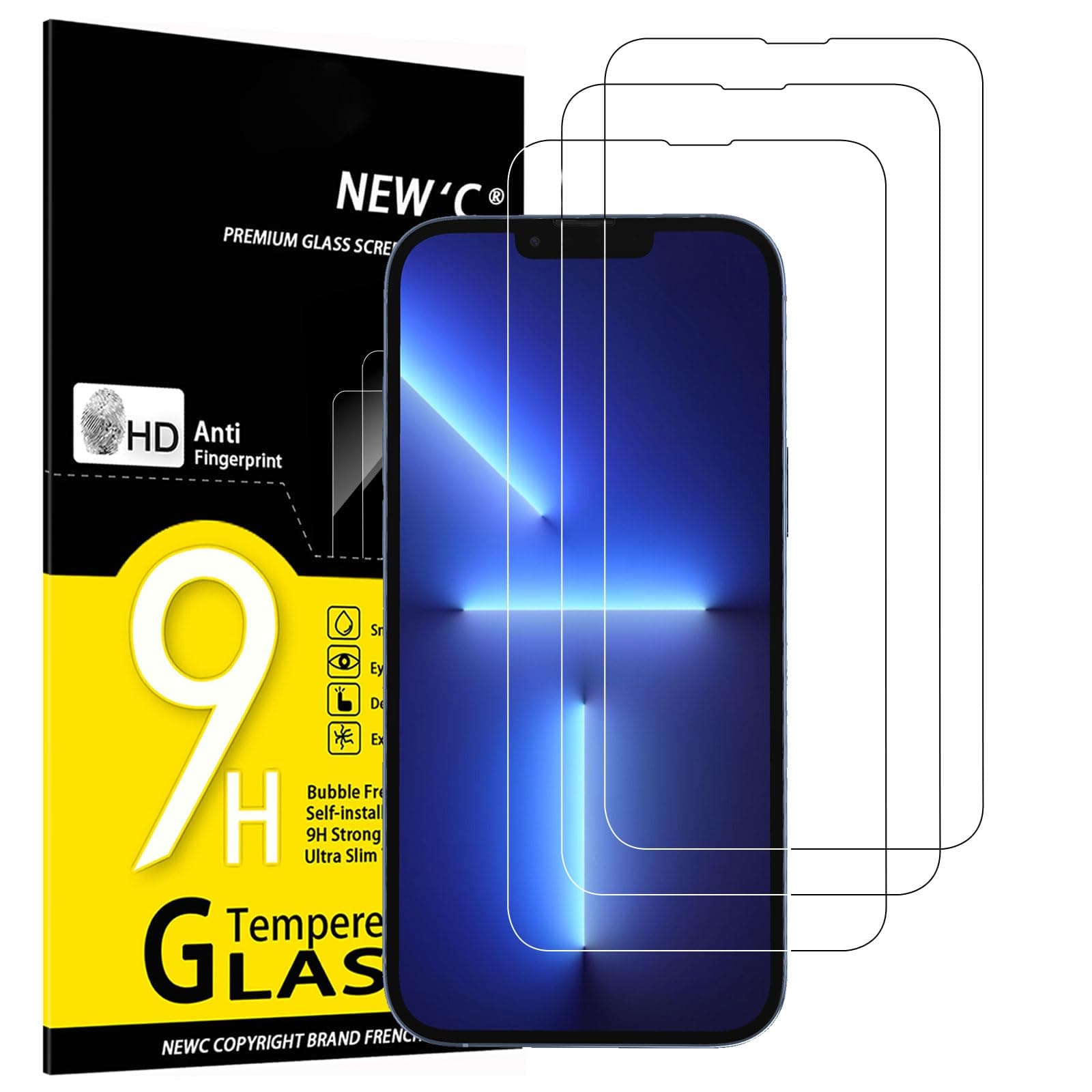 NEW'C 3 Stück für iPhone 13 Pro Max, iPhone 14 Plus für Panzerglas (6,7 Zoll), Frei von Kratzern, 9H Härte, HD Displayschutzfolie, 0.33mm Ultra-klar, Ultrabeständig