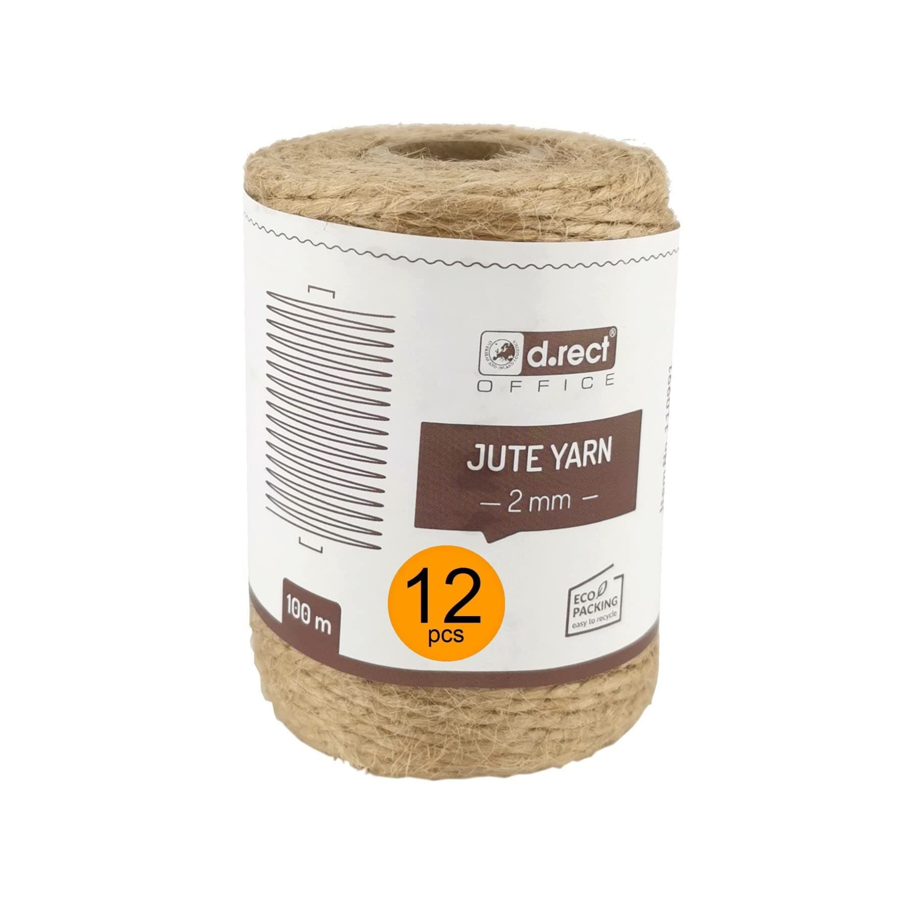 D.RECT Lot de 12 Cordons de Jute - 100 m - Marron Naturel - pour Emballage - Artisanat - Floriste - Décoration - 2 mm d'épaisseur