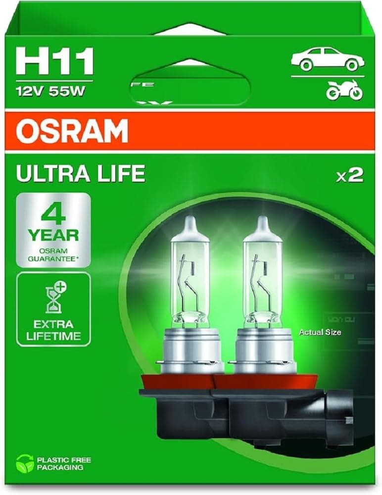 Osram ULTRA LIFE, H11, halogen headlight lamps, Hanging folding box (2 lamps), white