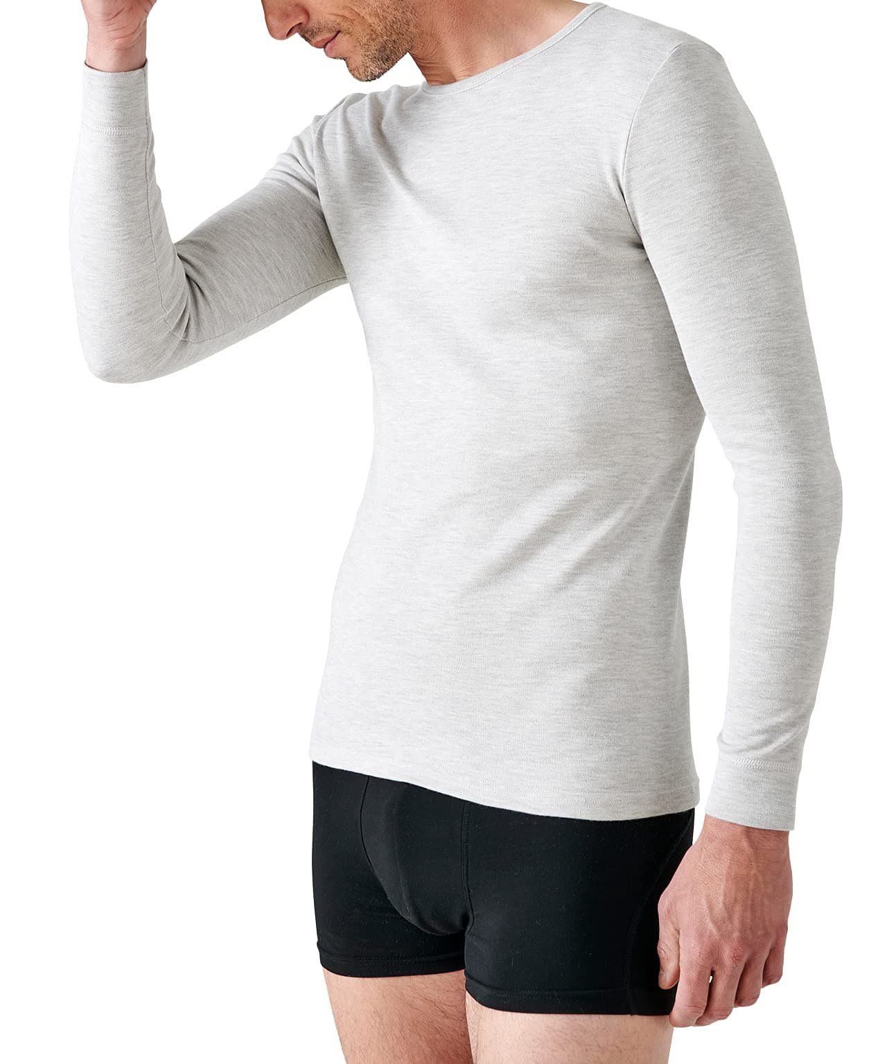 Damart - T-Shirt Col Rond Maille Classique Thermolactyl, Homme, Gris Chiné, Taille XS, Manches Longues