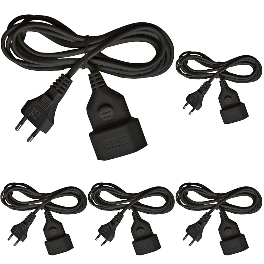 Brennenstuhl Kunststoff-Verlängerungskabel (Verlängerungskabel für den Innenbereich, 5m Kabel, mit Euro-Stecker und Kupplung) schwarz (Packung mit 5)
