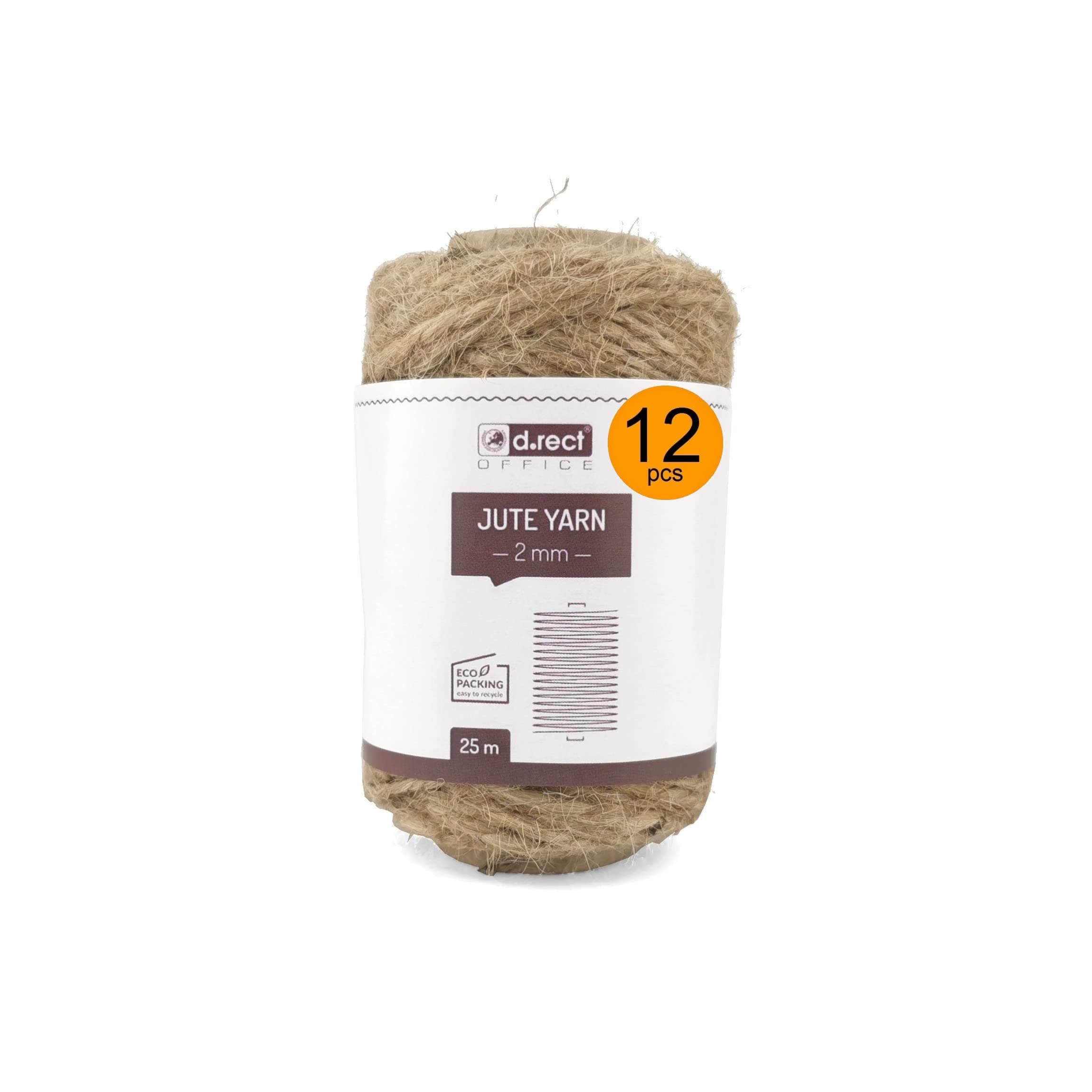 D.RECT Cordon en Jute Naturel Marron 25 m, 12 pièces - Cordon d'emballage pour Cadeau, Bricolage, Décoration, 2 mm d'épaisseur