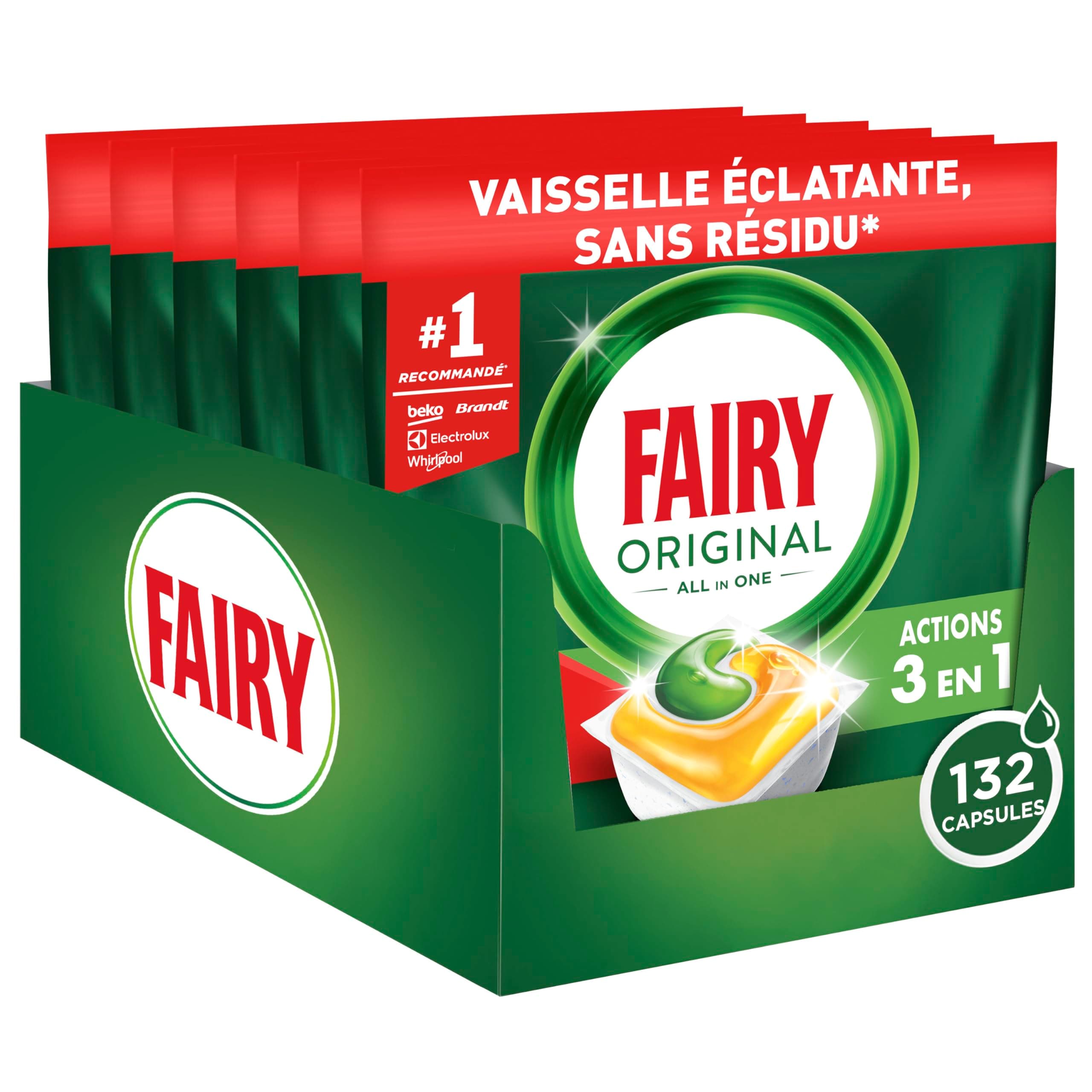 Fairy Original Tablettes Lave-vaisselle Tout-en-1, 132 Tablettes (22x6), Parfum Citron, Efficaces Contre La Graisse Incrustée, Dissolution Ultra-Rapide, Sans Odeur ni Résidus