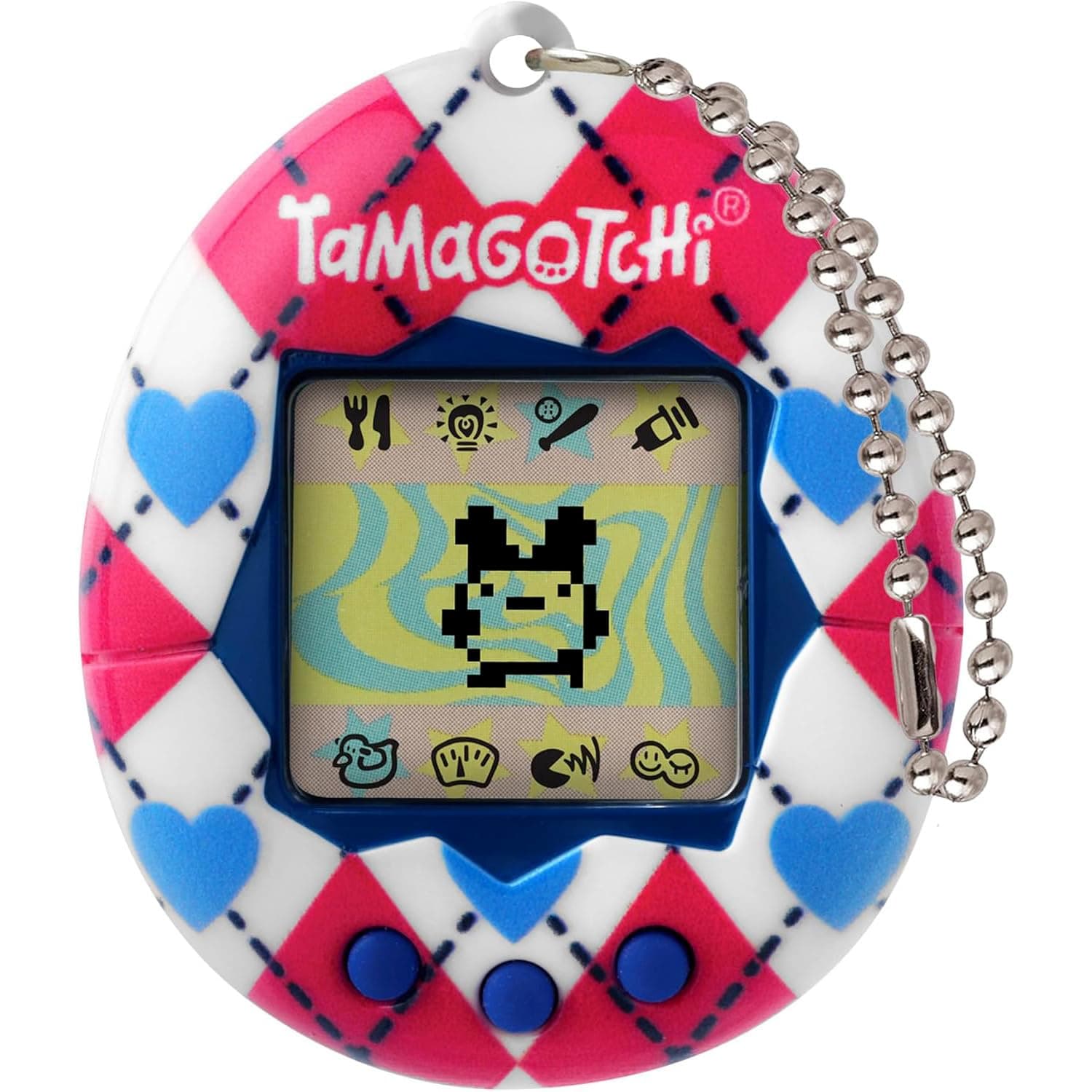 Bandai - Tamagotchi - Tamagotchi original - Argyle Heart - Animal électronique virtuel avec écran couleur - Jouet animal interactif en Français - Motif carreaux cœurs - Jouet Enfant 8 ans et + - 42981