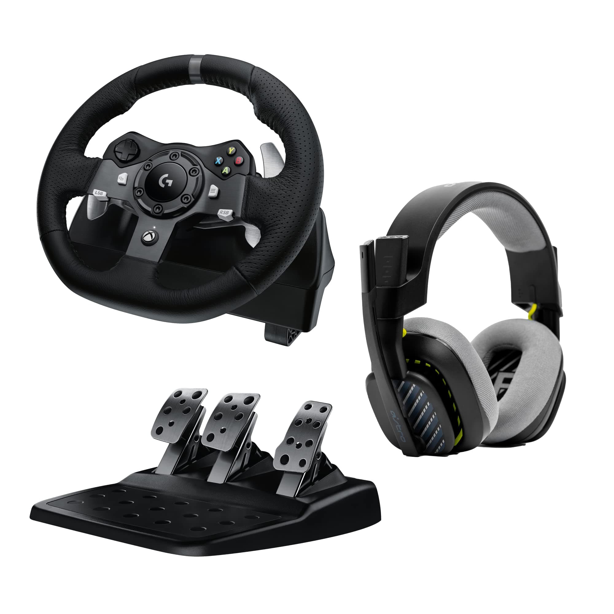 Logitech G G920 Driving Force Volante de Carreras y Pedales + A10 Auriculares Gaming Gen 2 con Cable, Auriculares Over-Ear para Gaming, para Xbox Series X|S, Xbox One, Nintendo Switch, PC - Negro