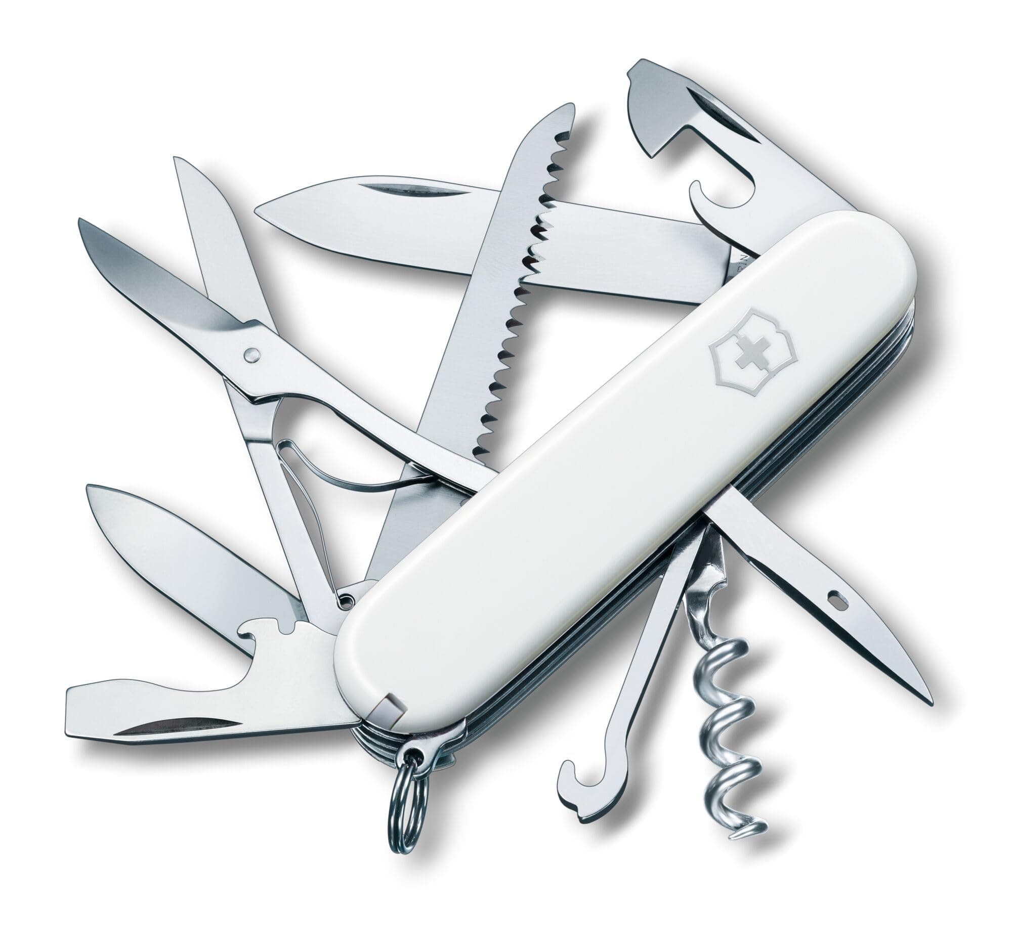 Victorinox Schweizer Taschenmesser Huntsman, Multitool, Swiss Army Knife mit 15 Funktionen, Klinge, Korkenzieher, Dosenöffner, Faltschachtel, Weiss