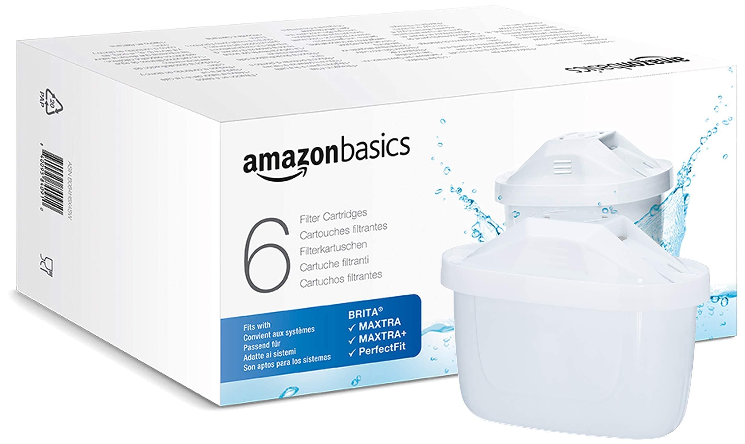 Amazon Basics Filtri per acqua, adatto e compatibile con tutte le caraffe BRITA, incluse le PerfectFit, 6 unità, confezione da 1