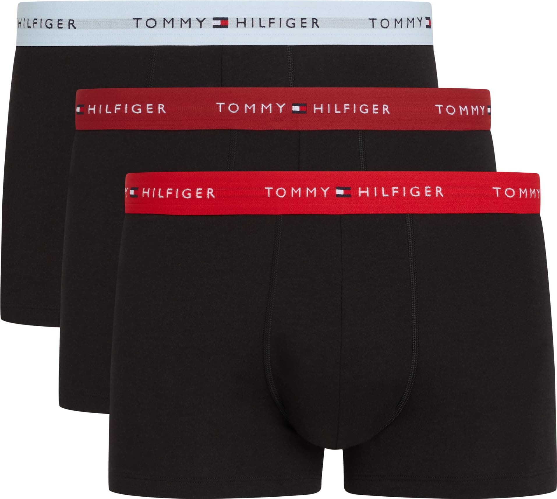Tommy Hilfiger Herren 3er Pack Boxershorts Trunks mit Logobund, Mehrfarbig (Prim Red/Reg Red/Vess Blu), S