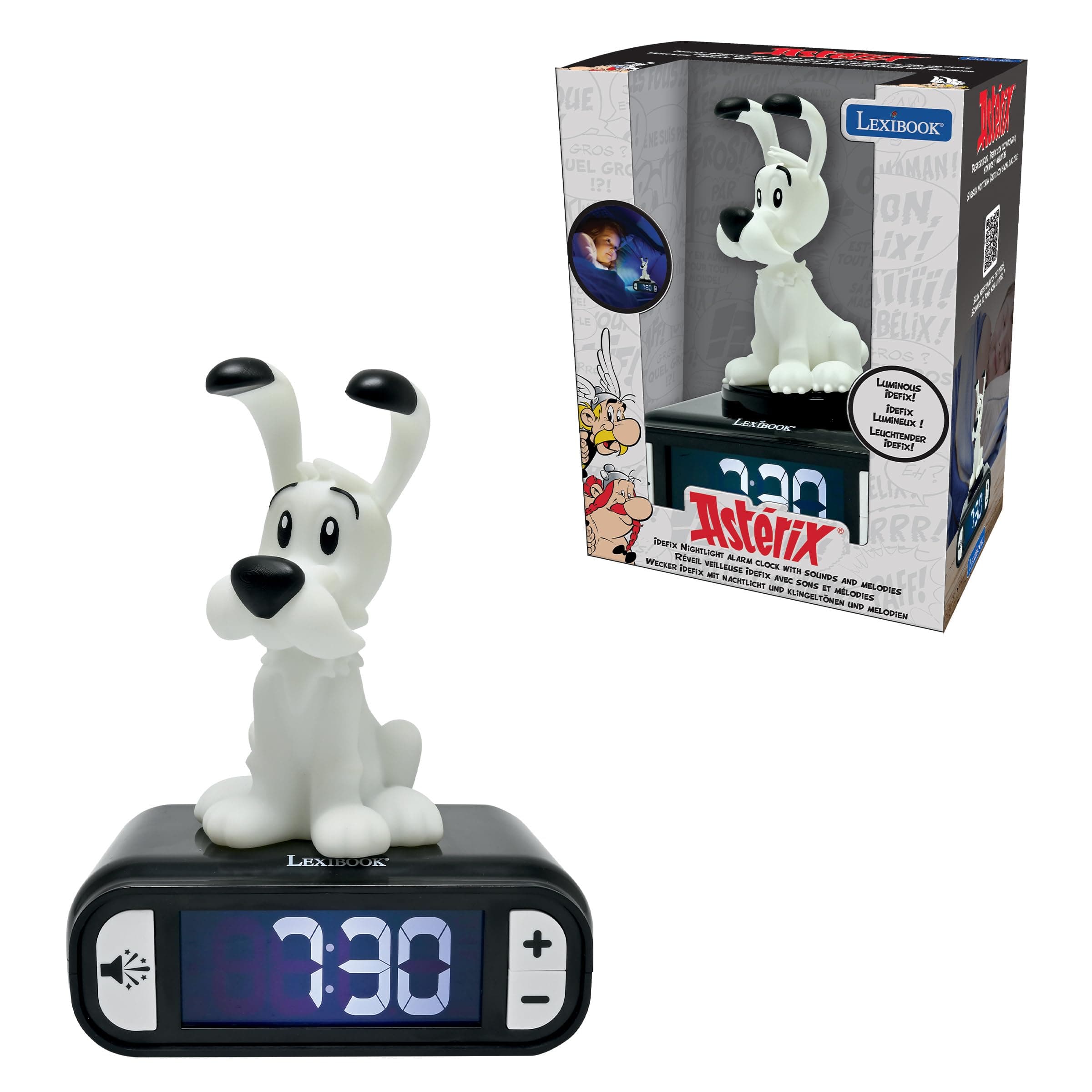 Lexibook, Idéfix, Réveil veilleuse Idéfix, Sons et mélodies, Écran LCD rétro-éclairé, Lumineux, Snooze, RL800AX1