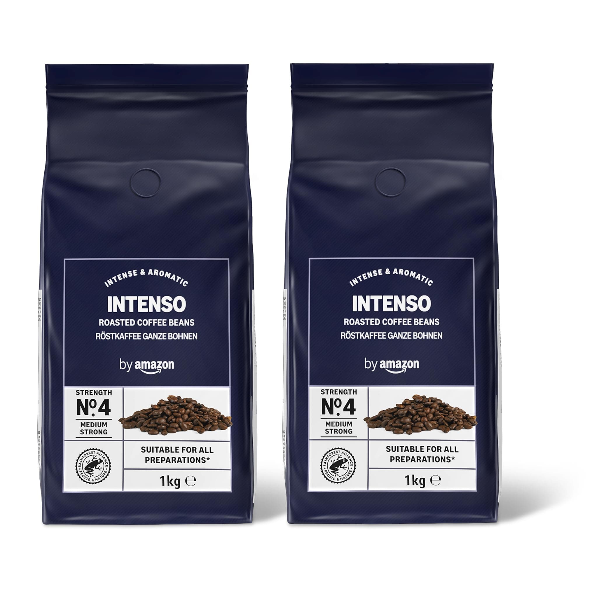 by Amazon Grains de Café Intenso, Torréfaction Corsée, 2kg (2 Paquets de 1kg) – Certifiés Rainforest Alliance