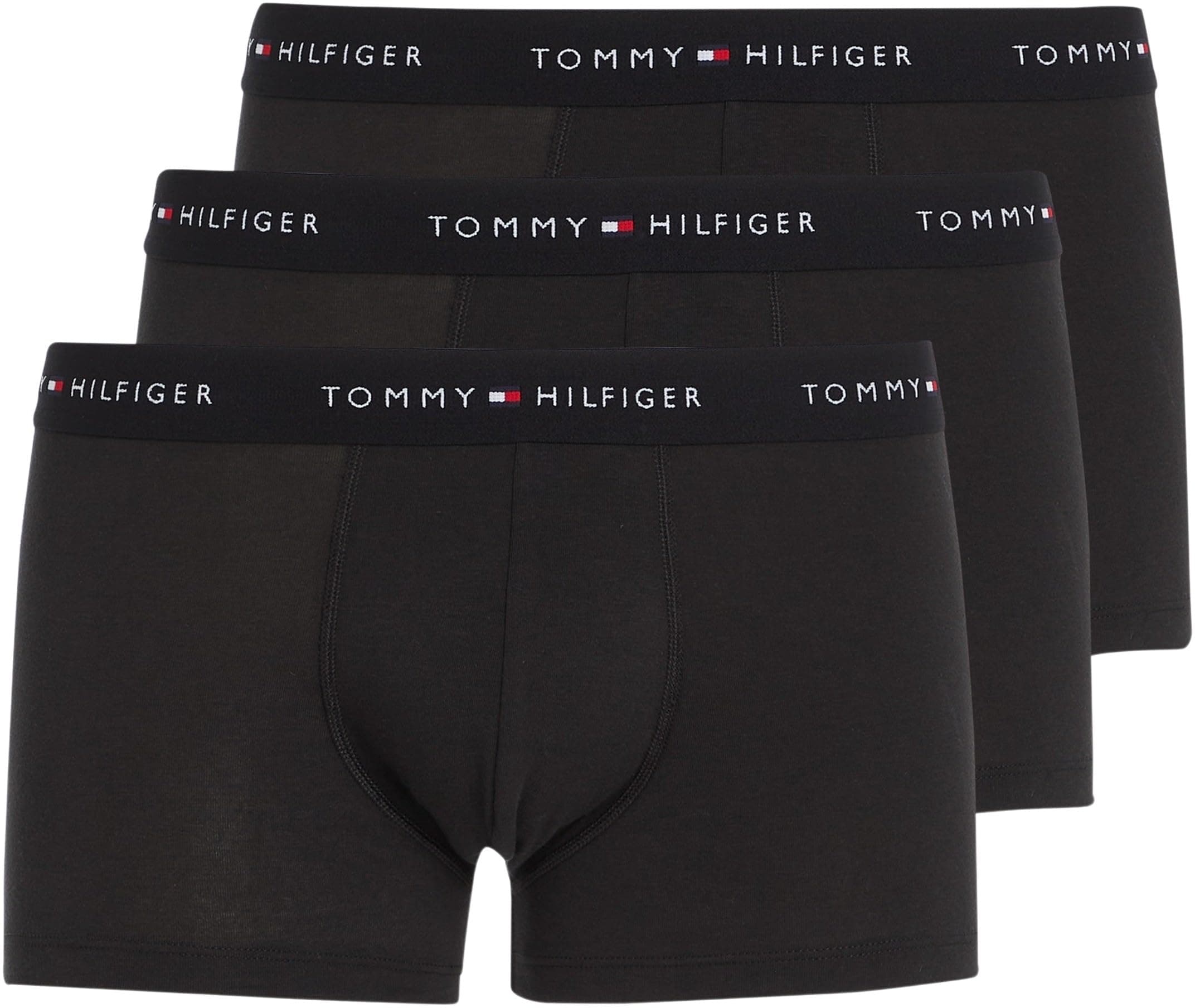 Tommy Hilfiger Herren 3er Pack Boxershorts Trunks mit Logobund, Schwarz (Black/Black/Black), S