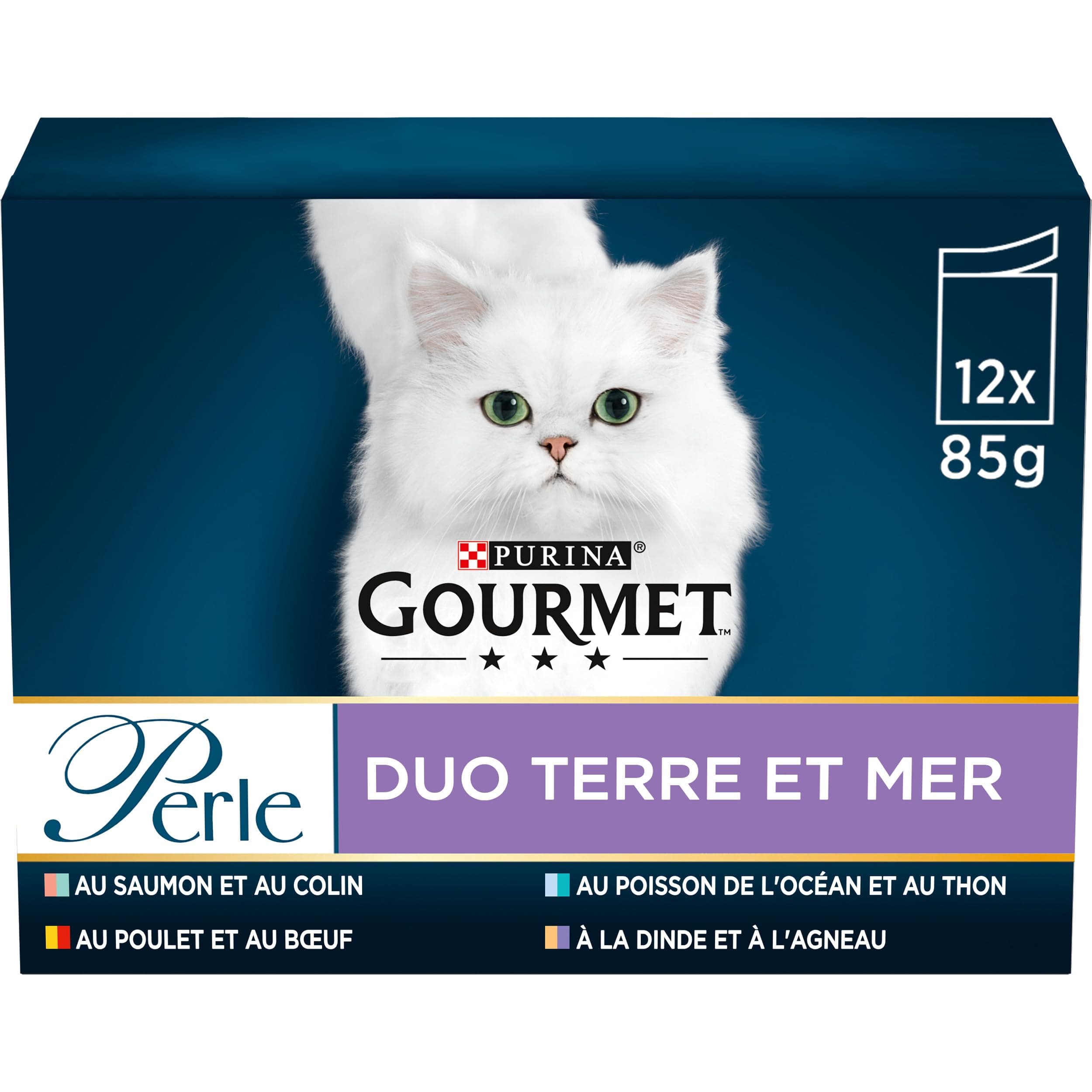 Gourmet - Les Duos : Saumon-Colin, Poisson de l'Océan-Thon, Poulet-Bœuf, Dinde-Agneau - 12x85g - Lot de 6