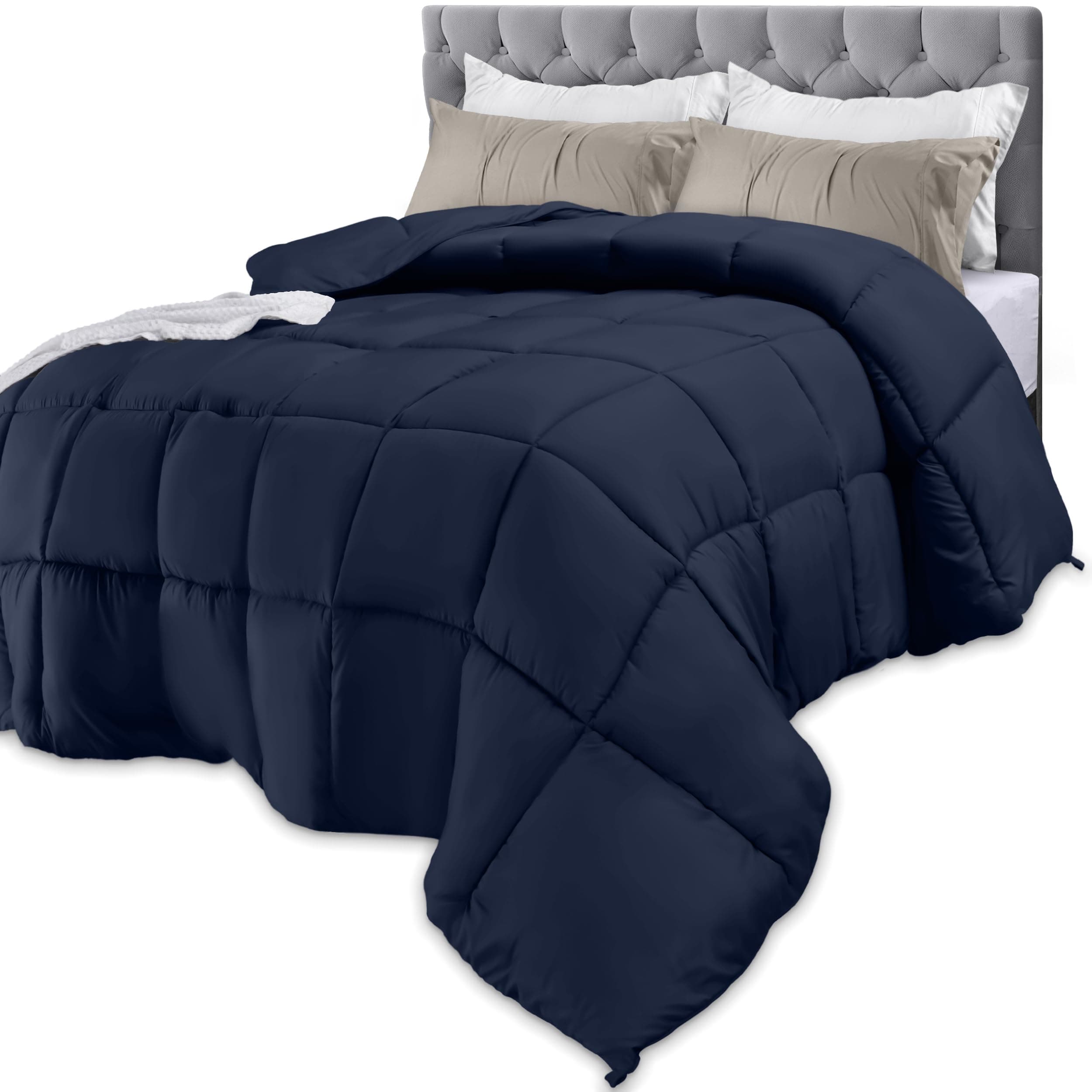 Utopia Bedding Comforters King Size, All Season Duvet Insert, Down Alternative Box Stitched Bed Comforter with Corner Tabs, Machine Washable (Navy)