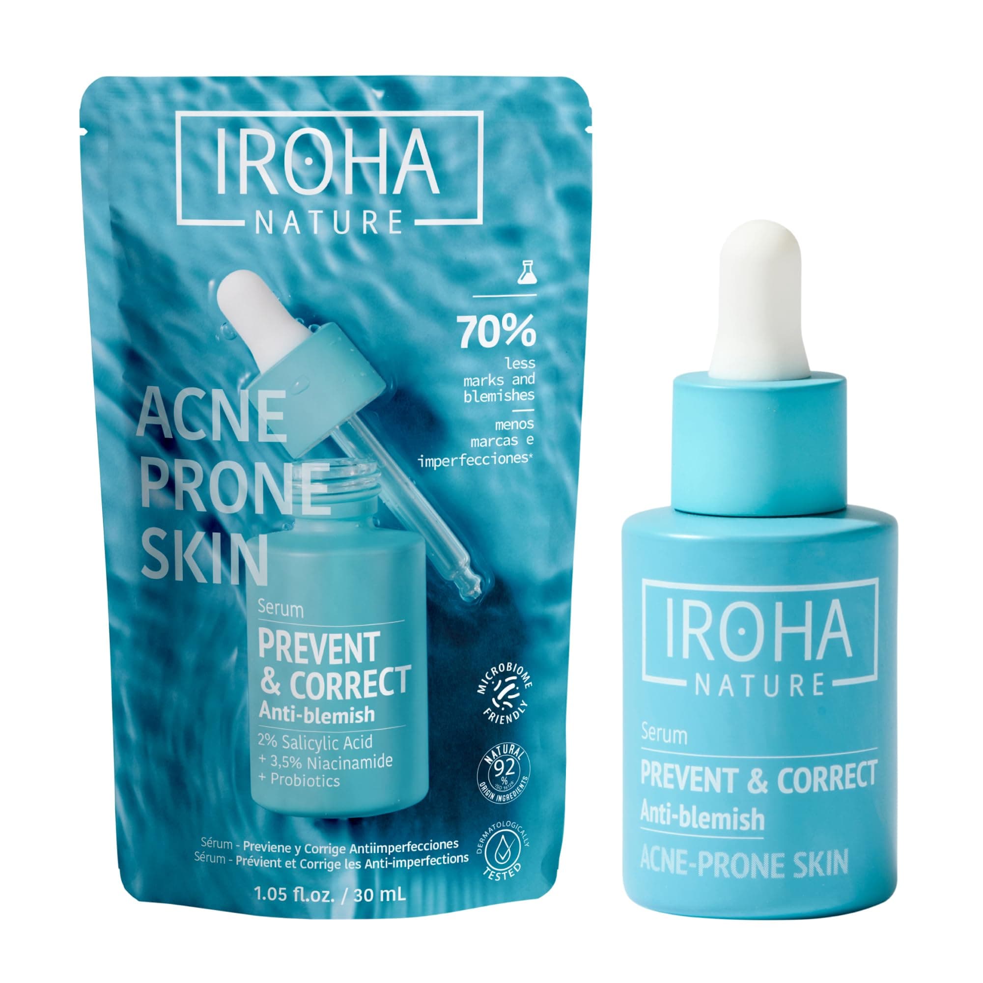 Iroha Nature - Sérum Antiimperfecciones Ácido Salicílico 2% Niacinamida 3,5% |Sérum Facial para Piel Tendencia Acneica |Reduce Granos y Elimina Marcas |Niacinamide Serum con 92% Ingredientes Naturales